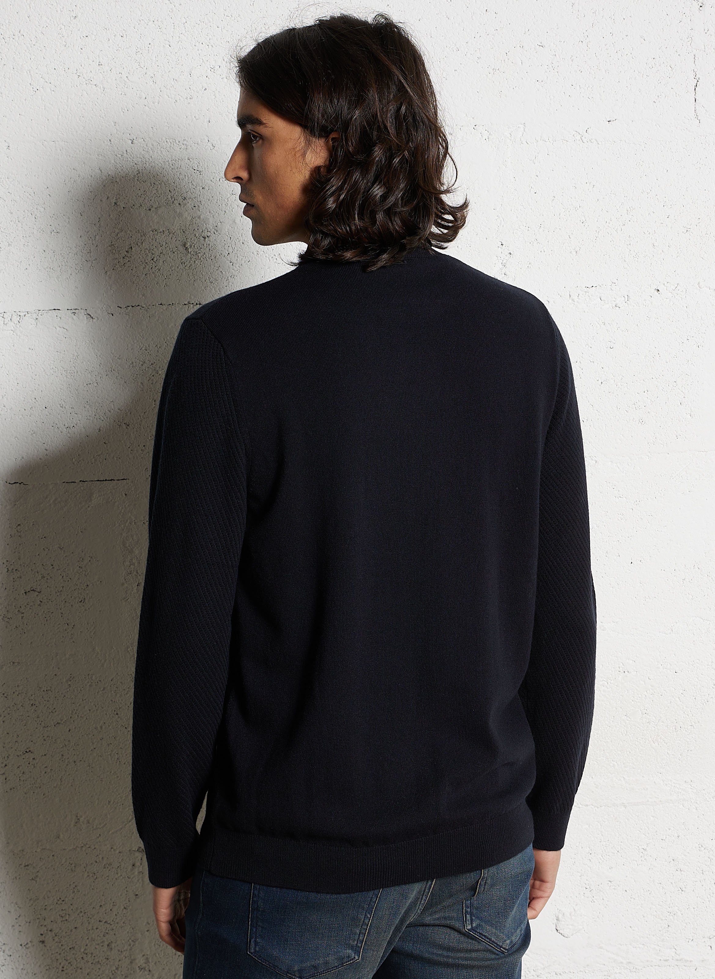 Straight round-neck sweater with textured knit IKKS Blue