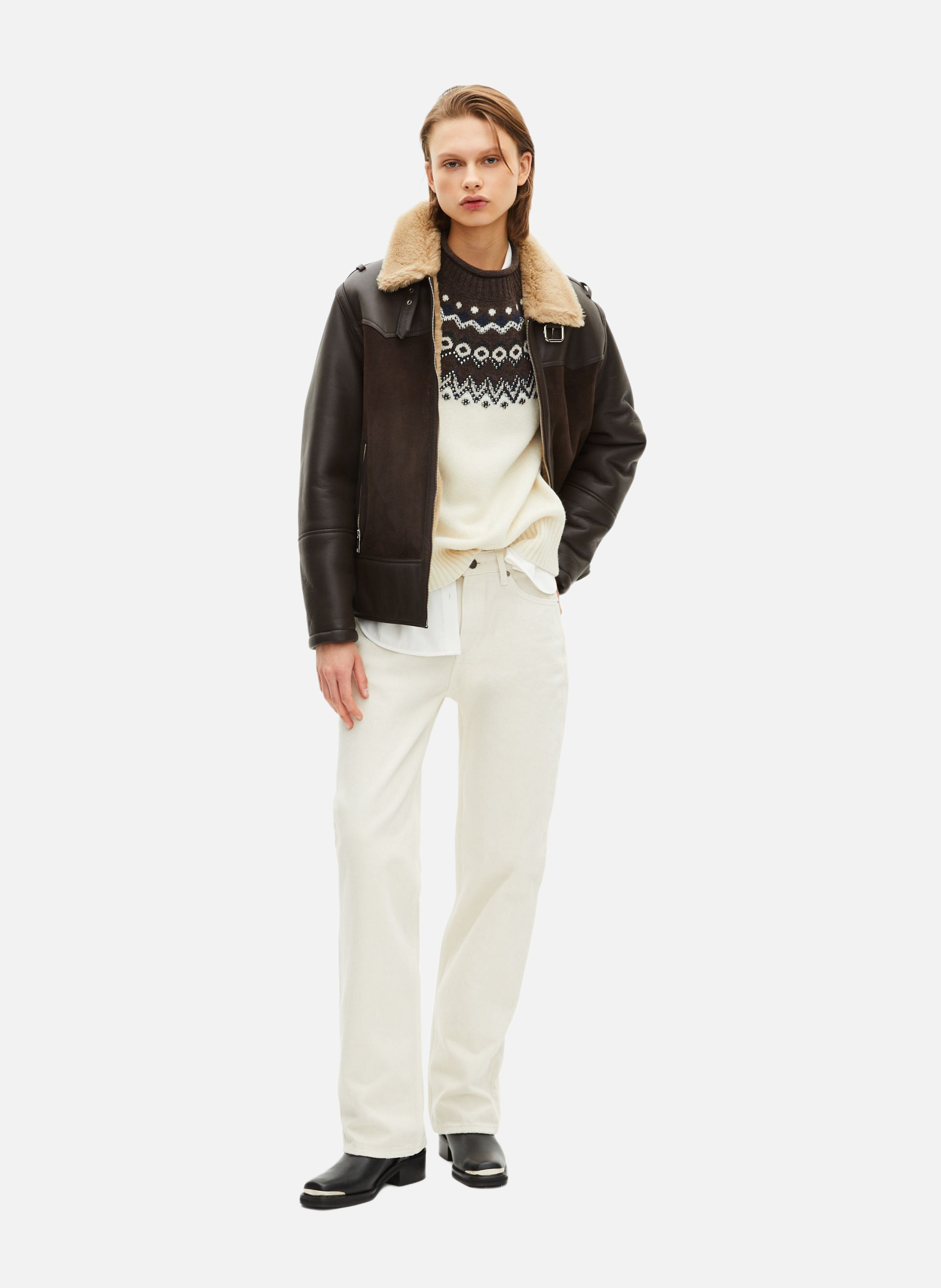 Short sheepskin coat with sherpa collar THE KOOPLES Brown