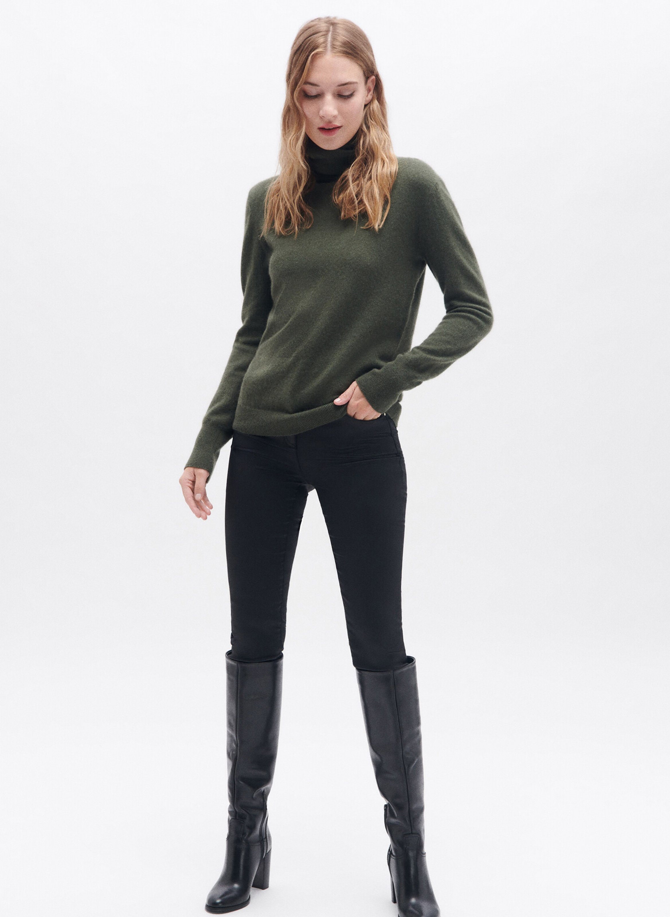 Cashmere straight-cut turtleneck sweater CAROLL Green
