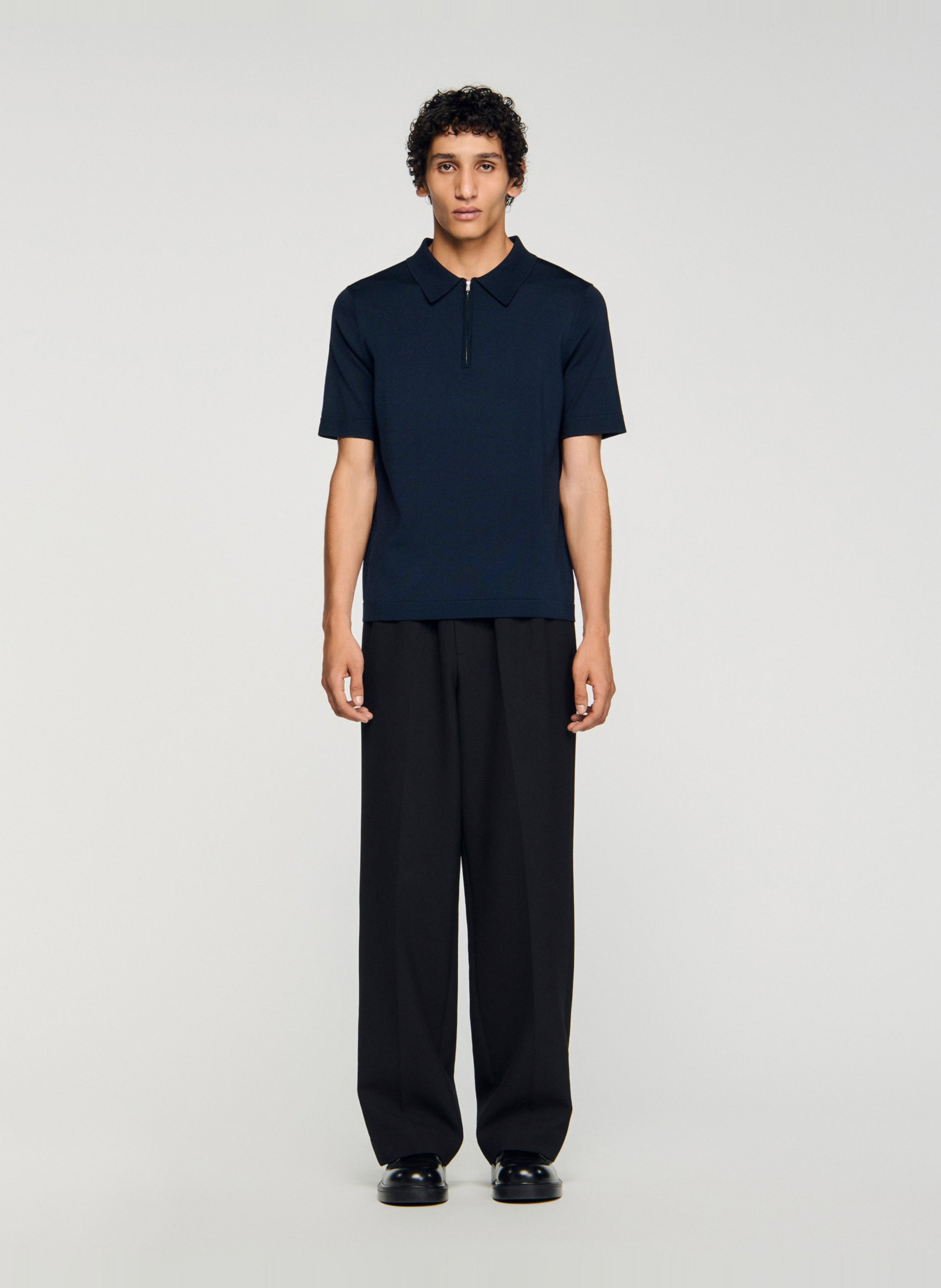 Short-sleeved T-shirt with zip-up polo collar SANDRO Blue