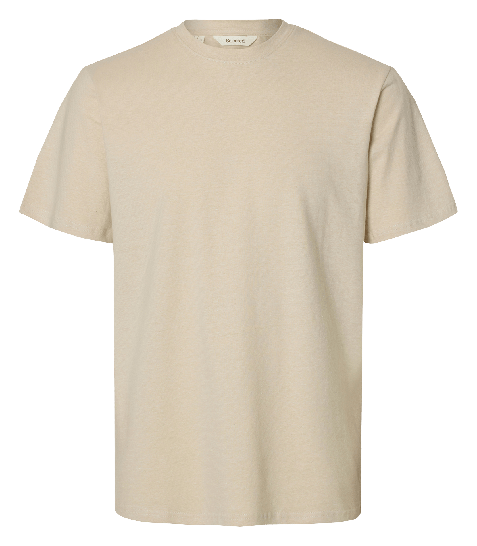 T-shirt met ronde hals van linnen en katoenmix SELECTED Beige