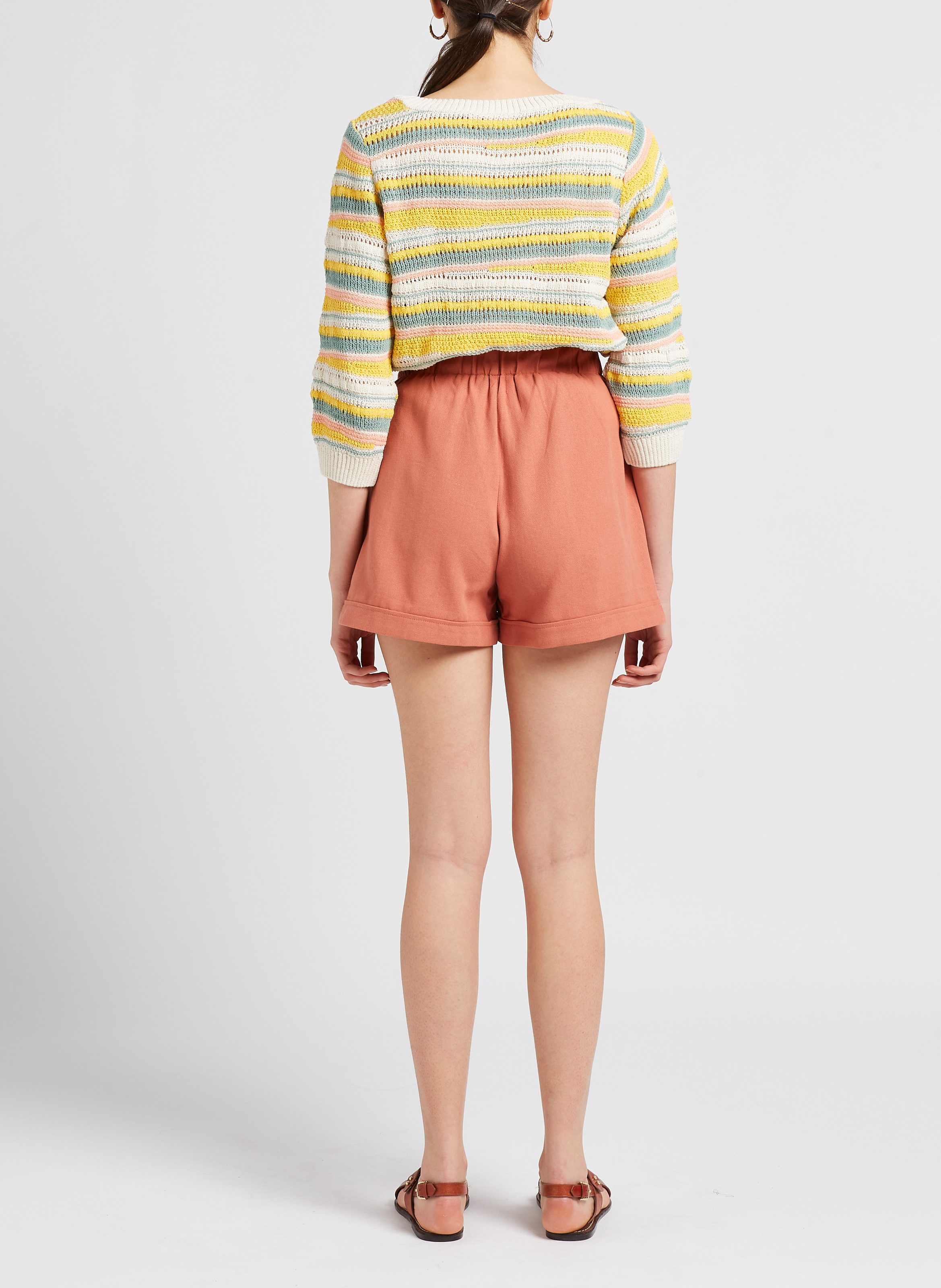 Round-neck striped cotton-blend sweater VILA Beige