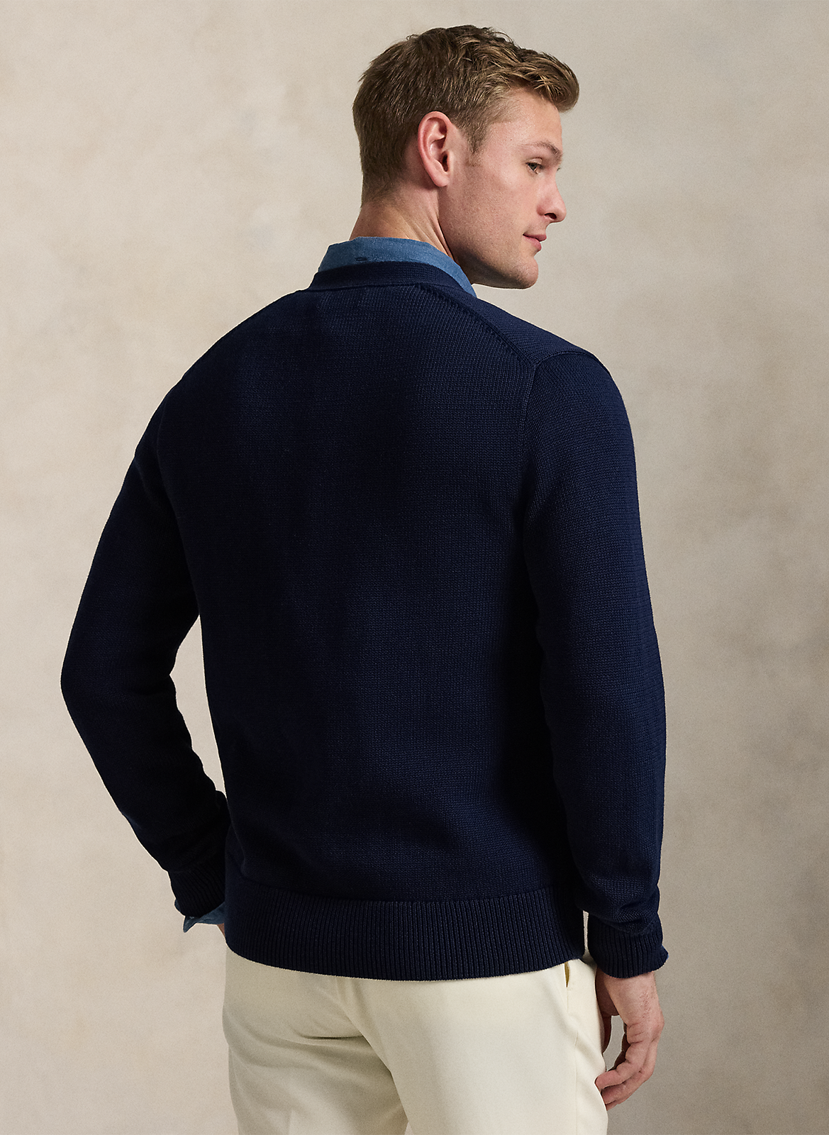 Gerader V-Ausschnitt-Cardigan aus Baumwolle POLO RALPH LAUREN Blau