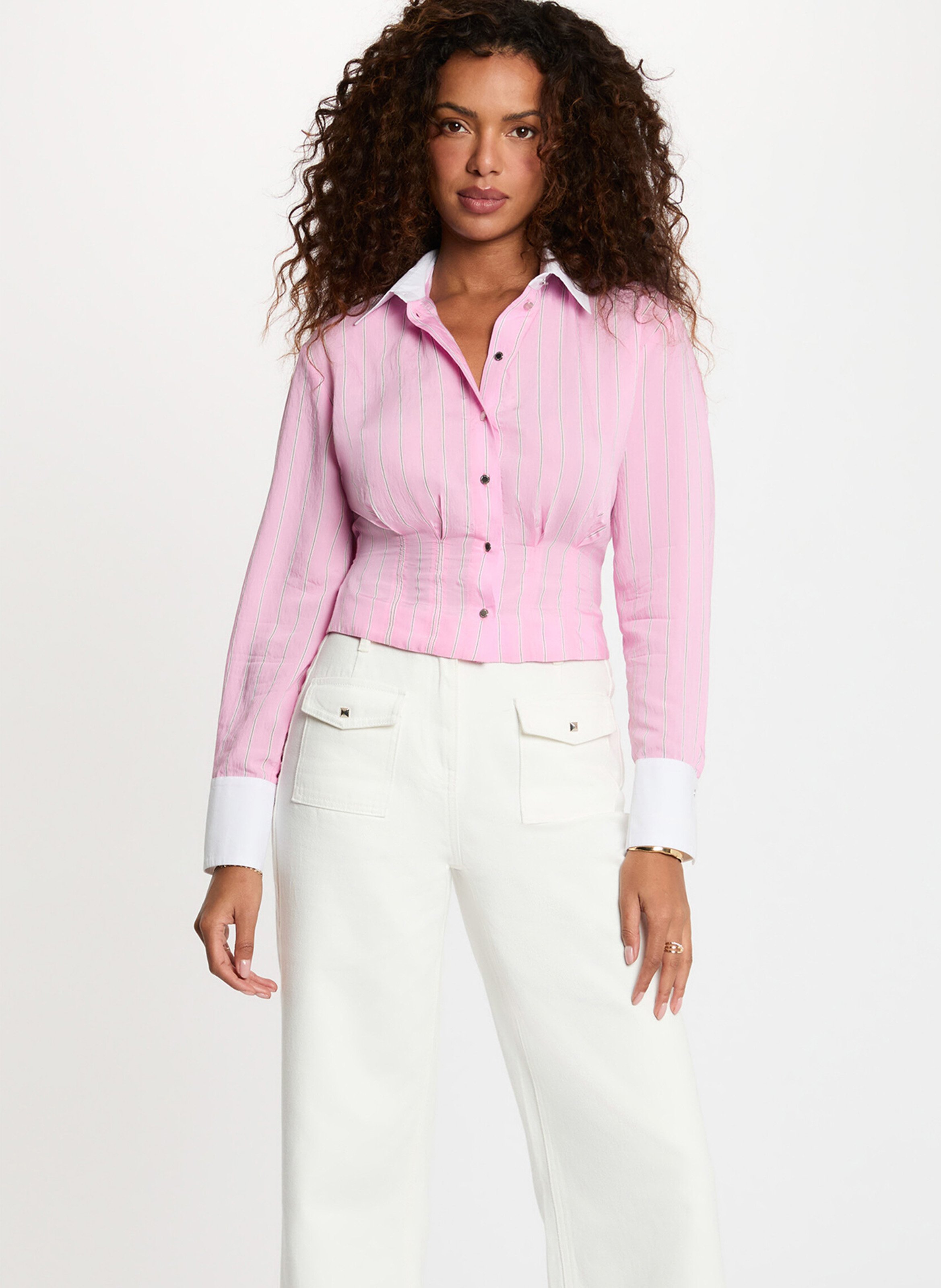 Chemise courte cintrée à rayures MORGAN Rose