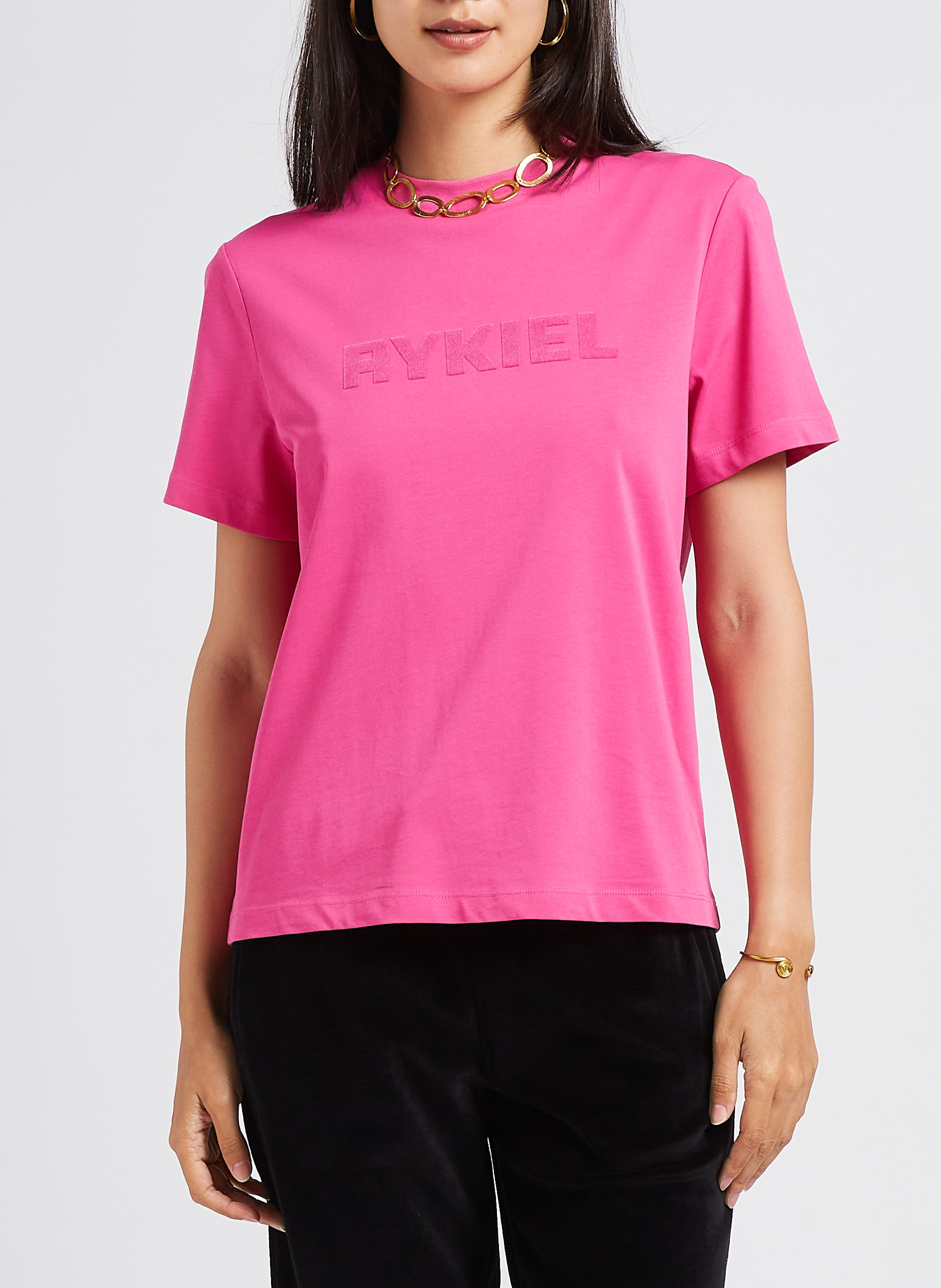 Tee-shirt col rond en coton SONIA RYKIEL Rose