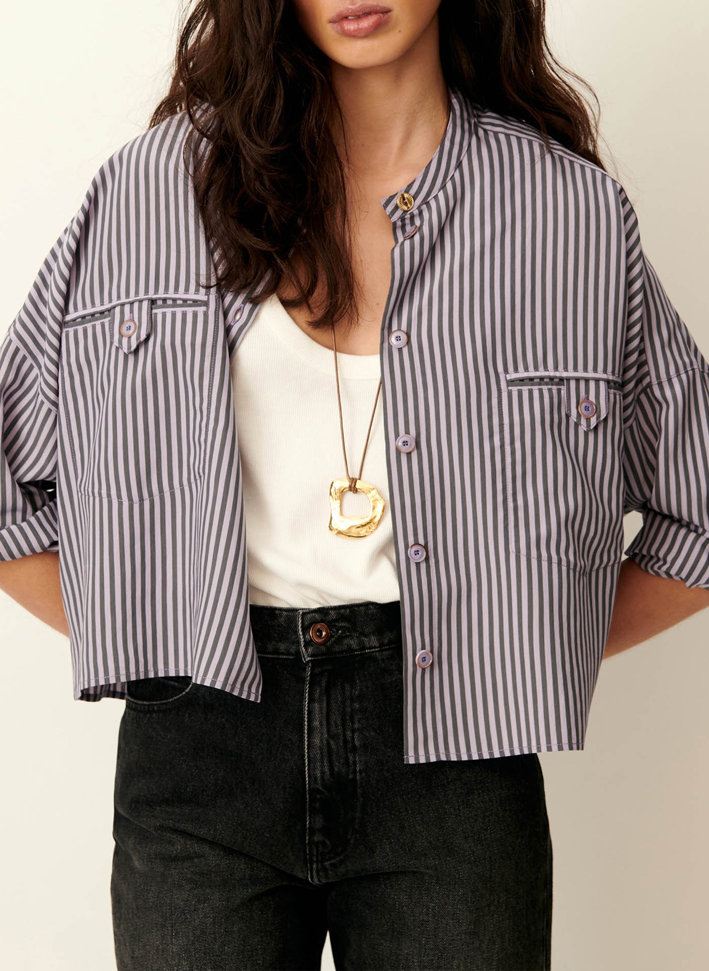 Oversized Mao collar shirt SESSUN Purple