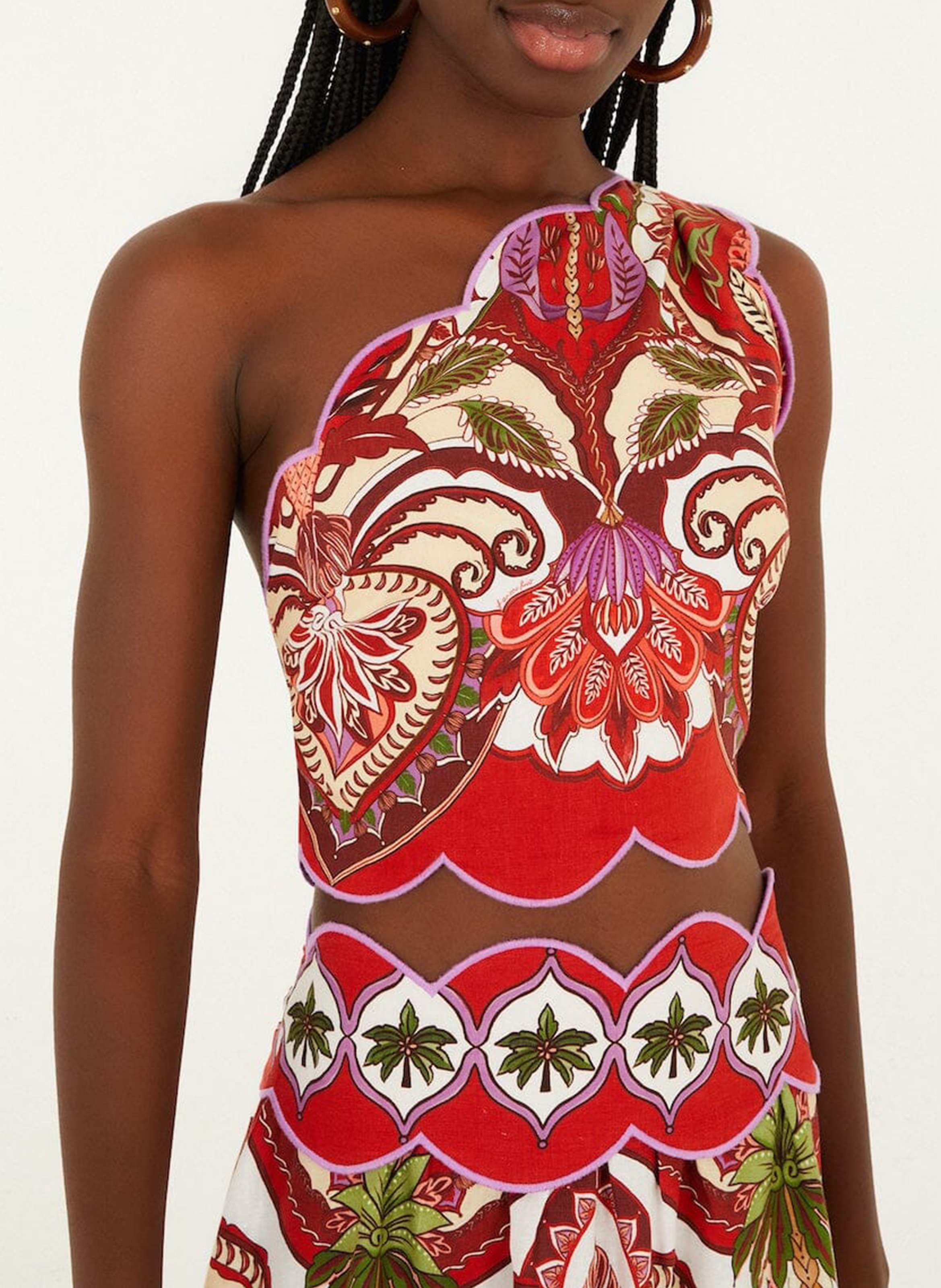 Printed top in blended linen FARM RIO Red