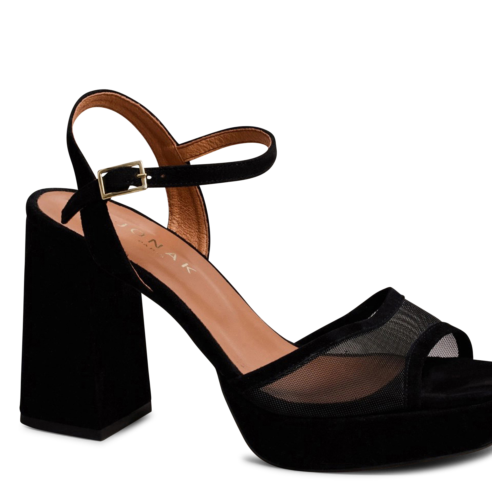 Sandales hautes à résille et cuir mélangé JONAK Noir