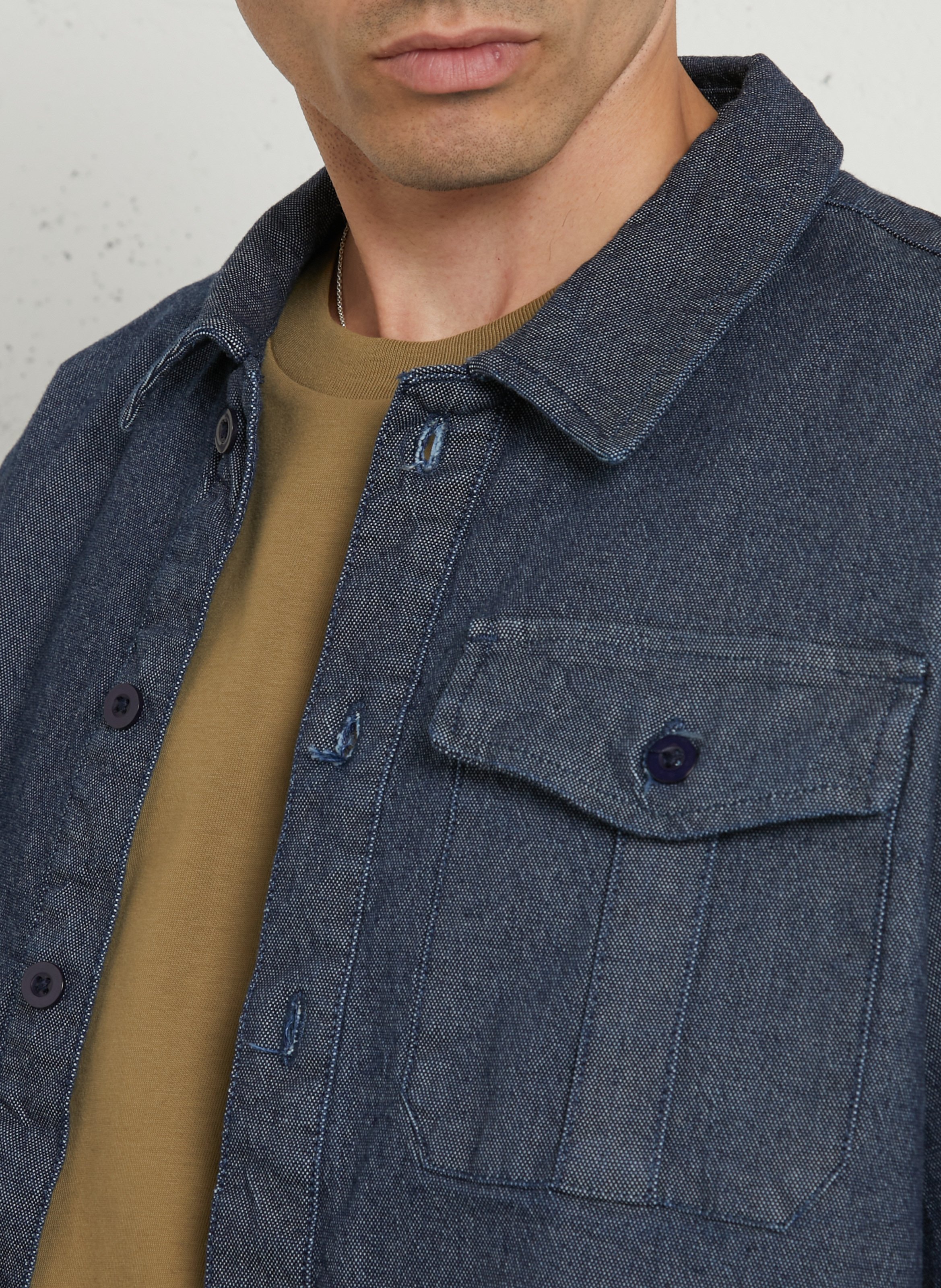 Cotton and linen shirt with classic collar SOLID Blue
