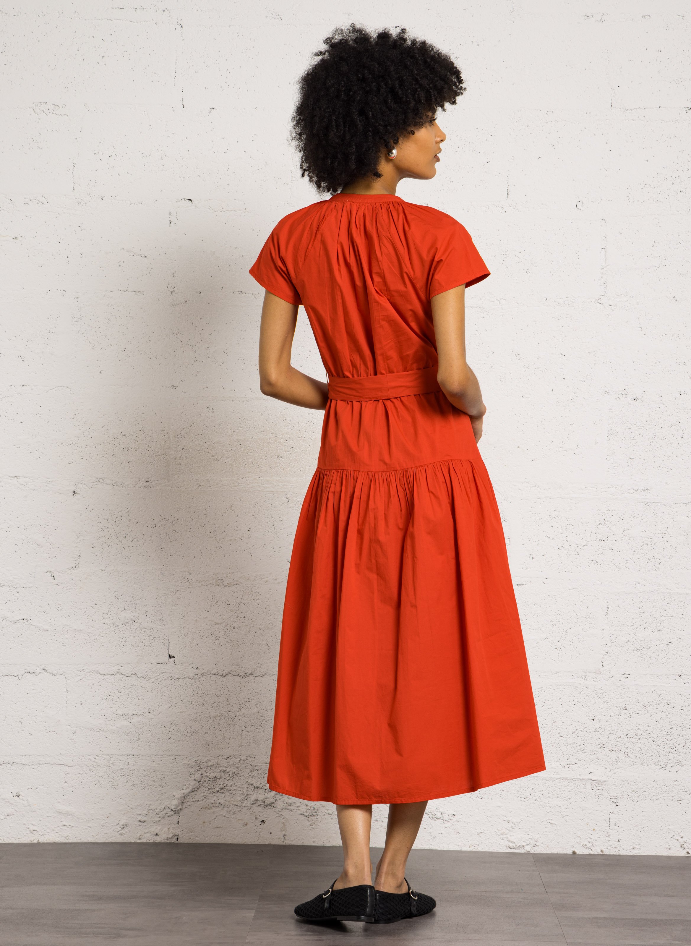 Loose-fit cotton midi dress PETITE MENDIGOTE Red
