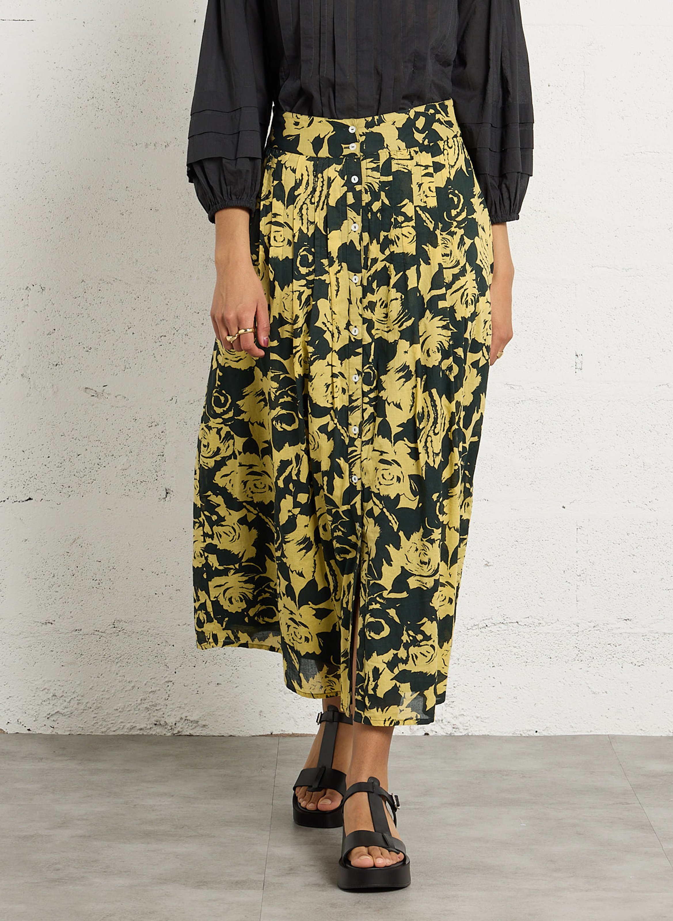 Jupe longue évasée en coton bio LEON & HARPER Jaune