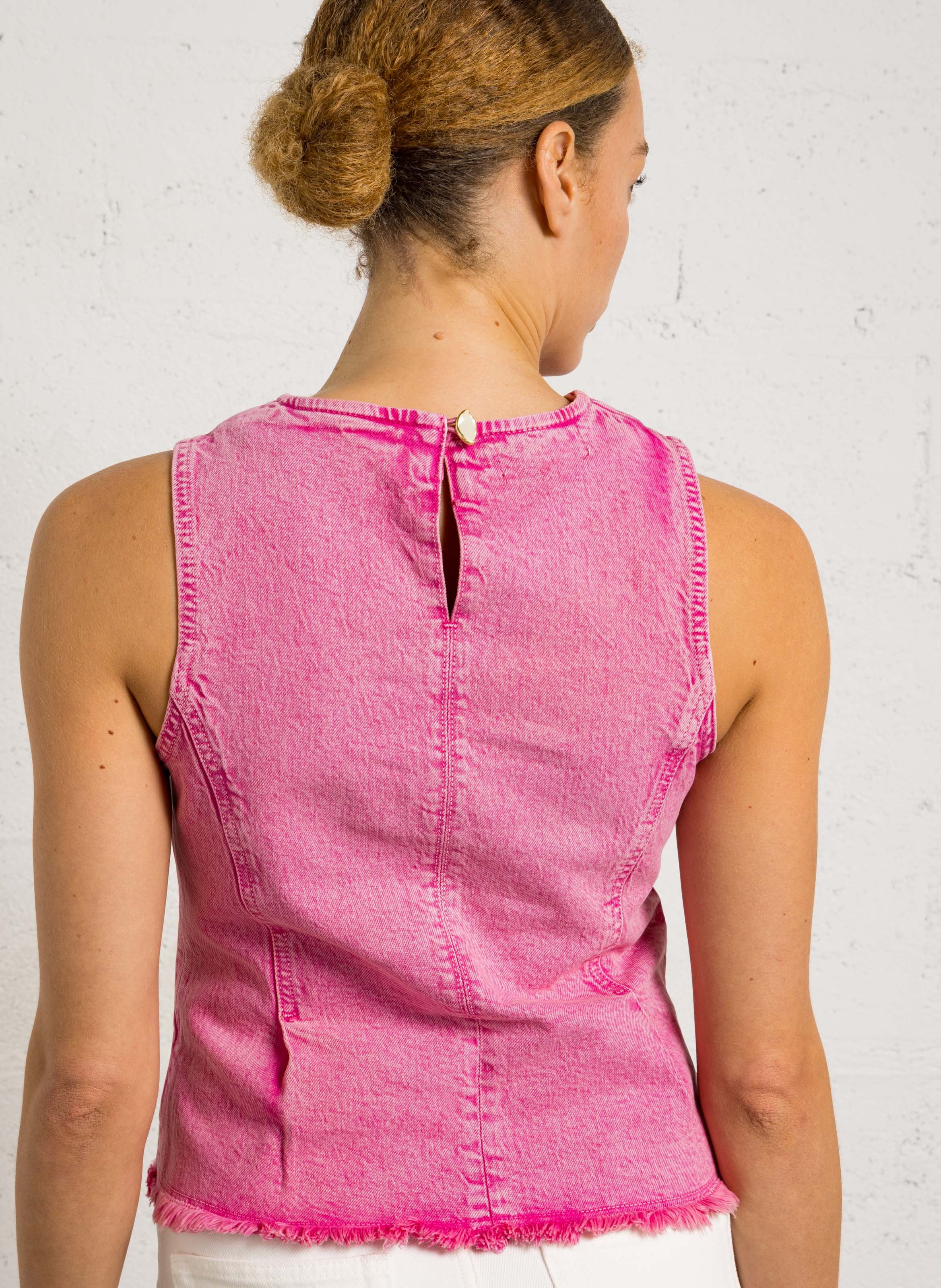 Rechte denim top van biologisch katoenmengsel FABIENNE CHAPOT Roze