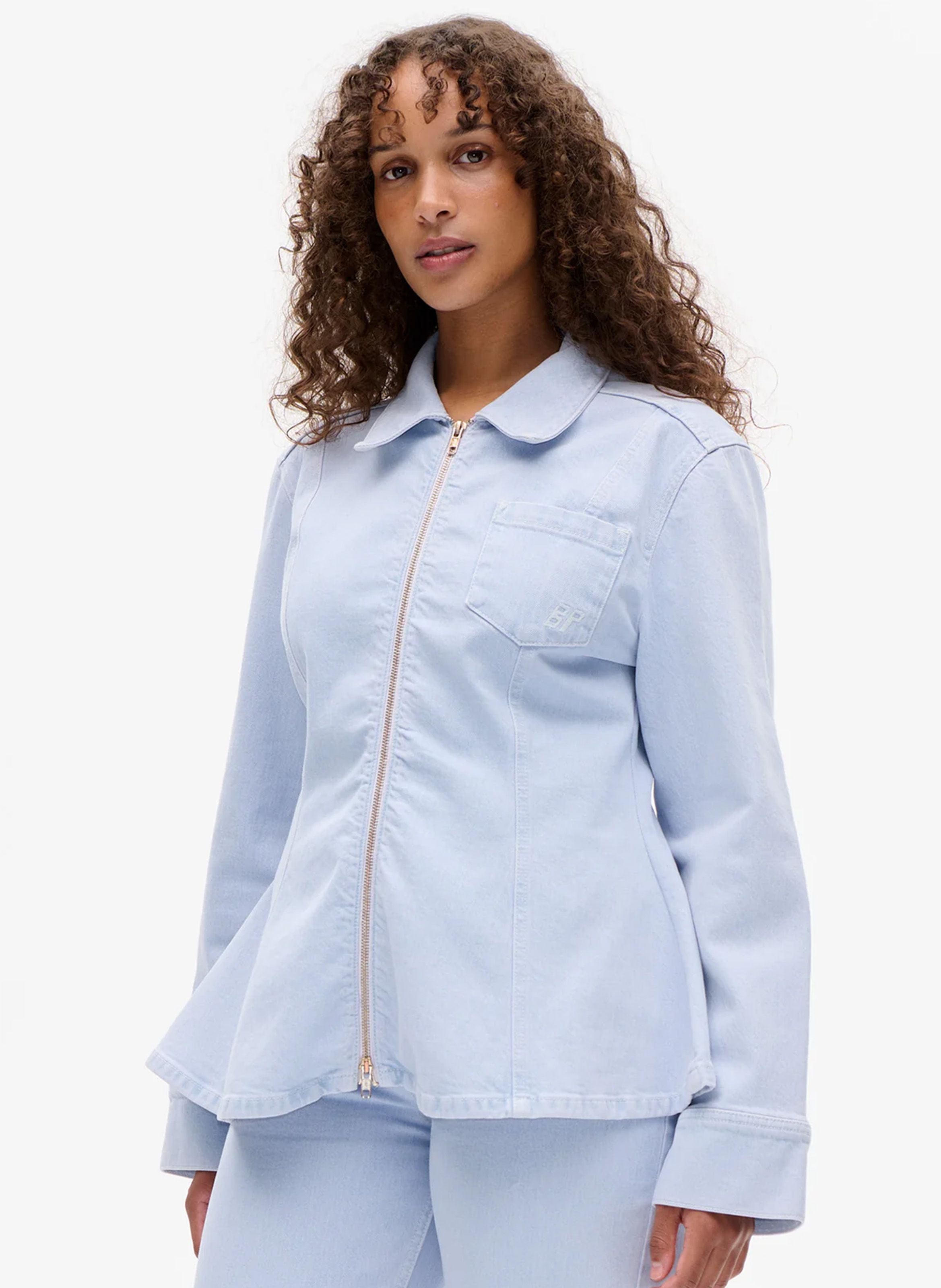Fitted jacket with classic collar in blended organic cotton BAUM UND PFERDGARTEN Blue