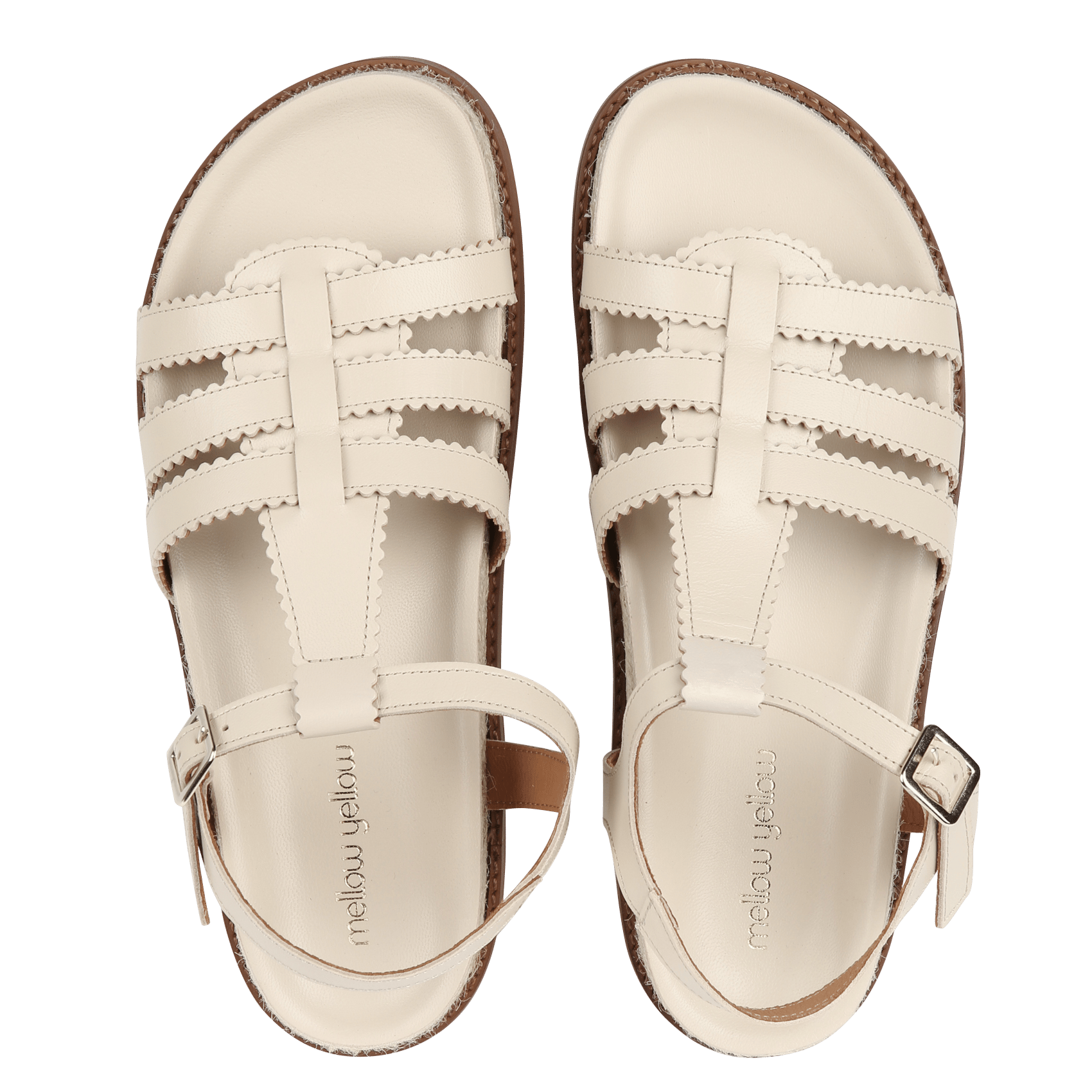 Avarca Berlin - Flache Ledersandalen mit Samt MELLOW YELLOW Beige