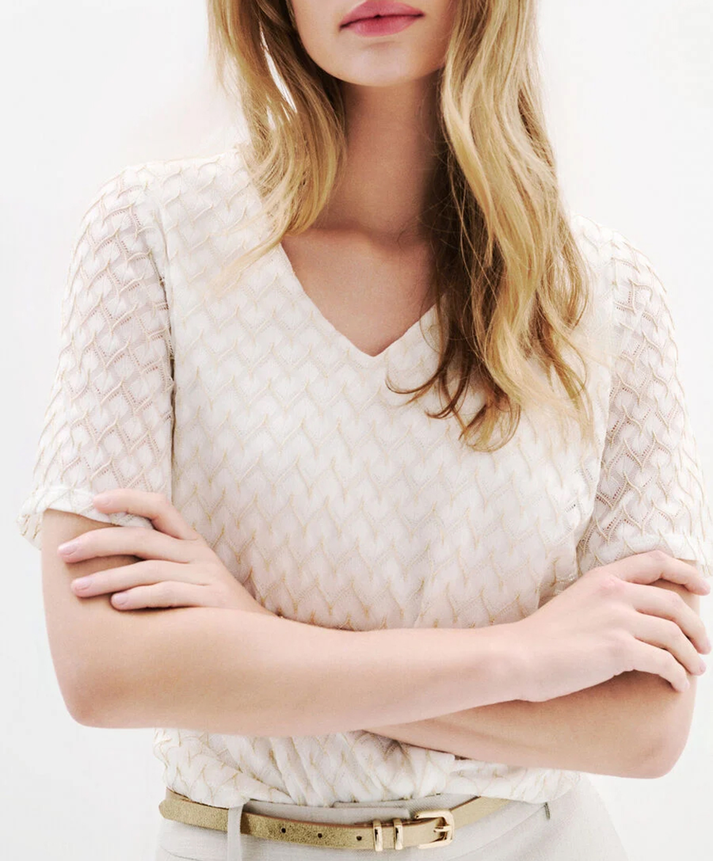 Tee-shirt col V CAROLL Beige