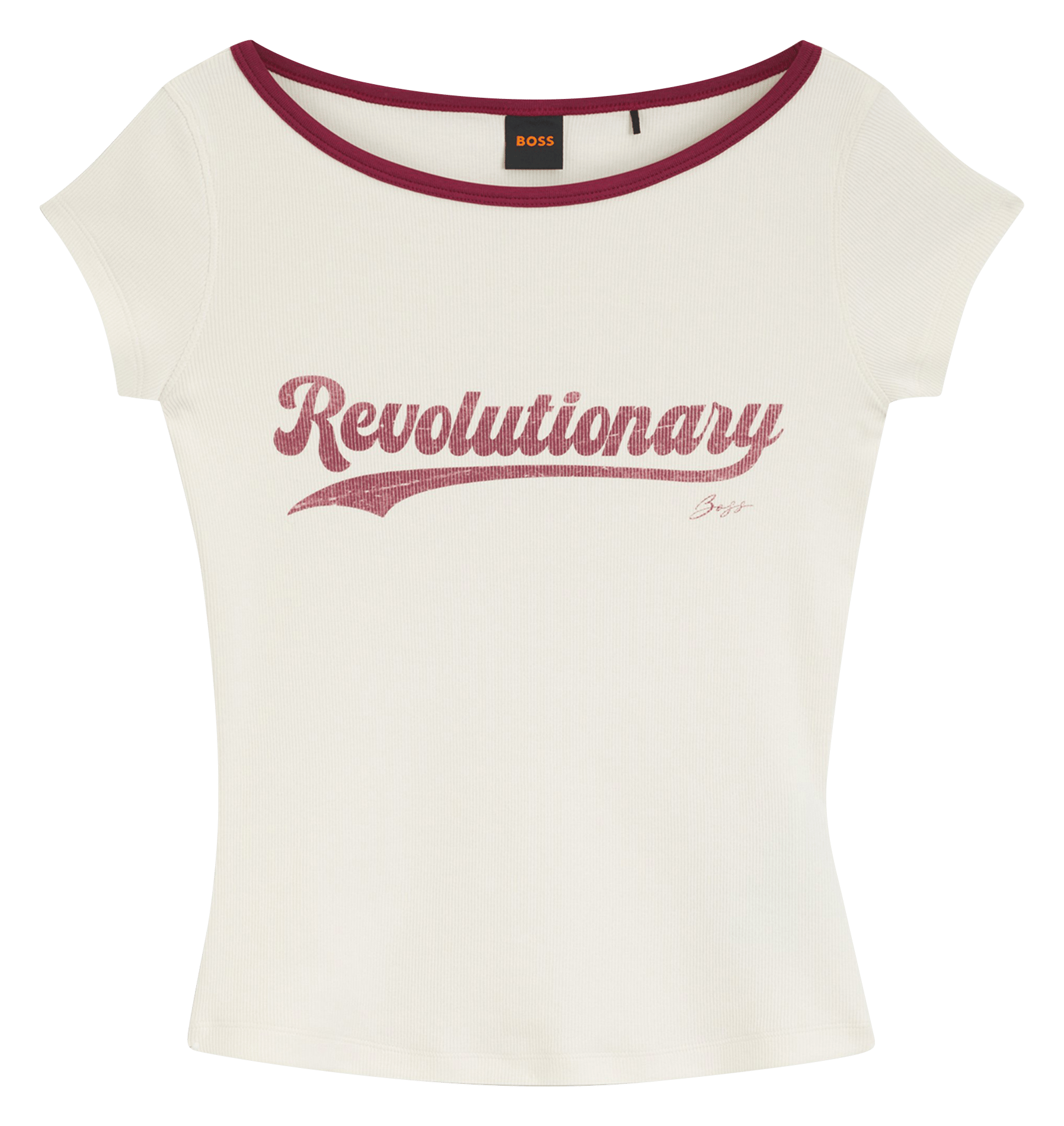 Straight boat neck t-shirt in blended cotton BOSS Beige