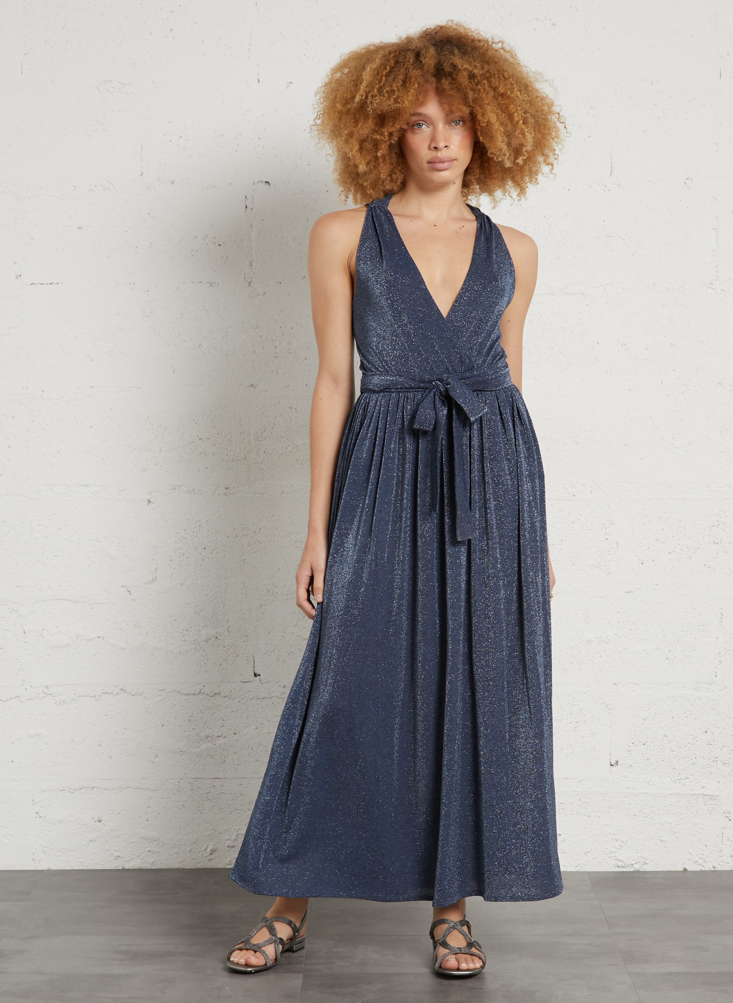 Robe longue col V  MOMONI Bleu