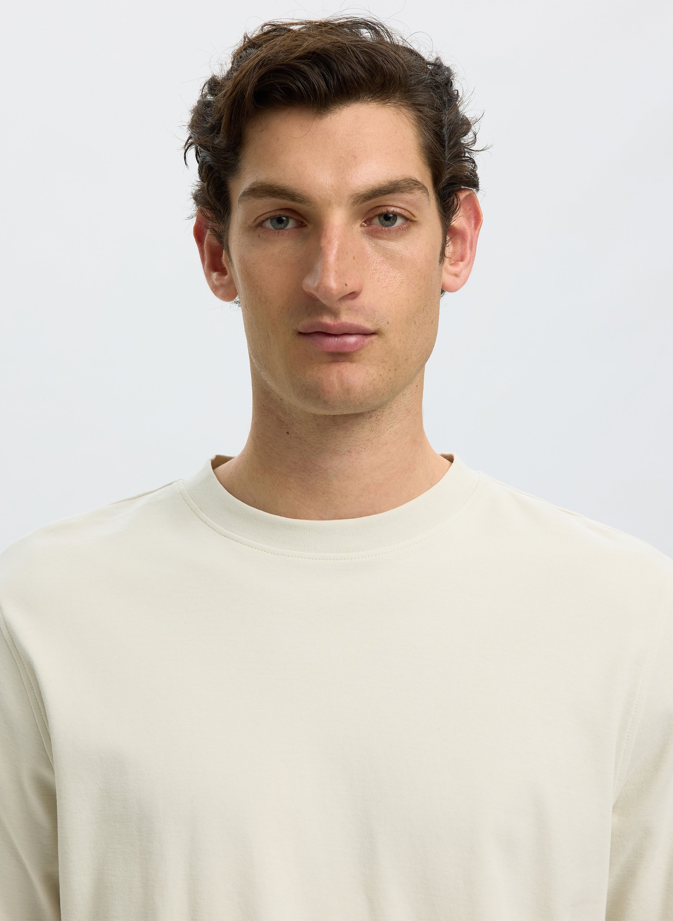 Gerade geschnittenes T-Shirt aus Bio-Baumwolle SELECTED Beige