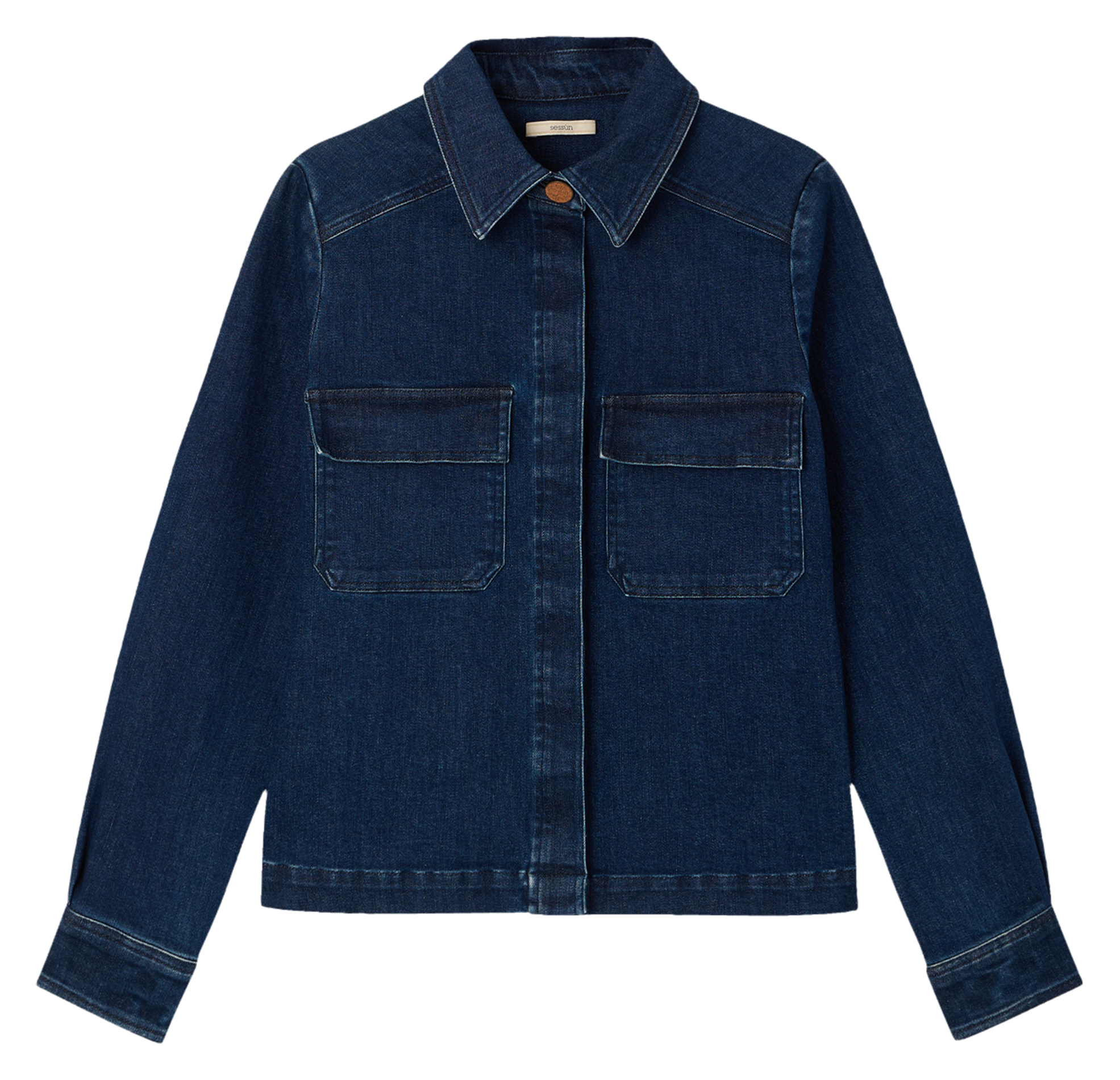 Veste courte droite en denim de coton léger SESSUN Bleu