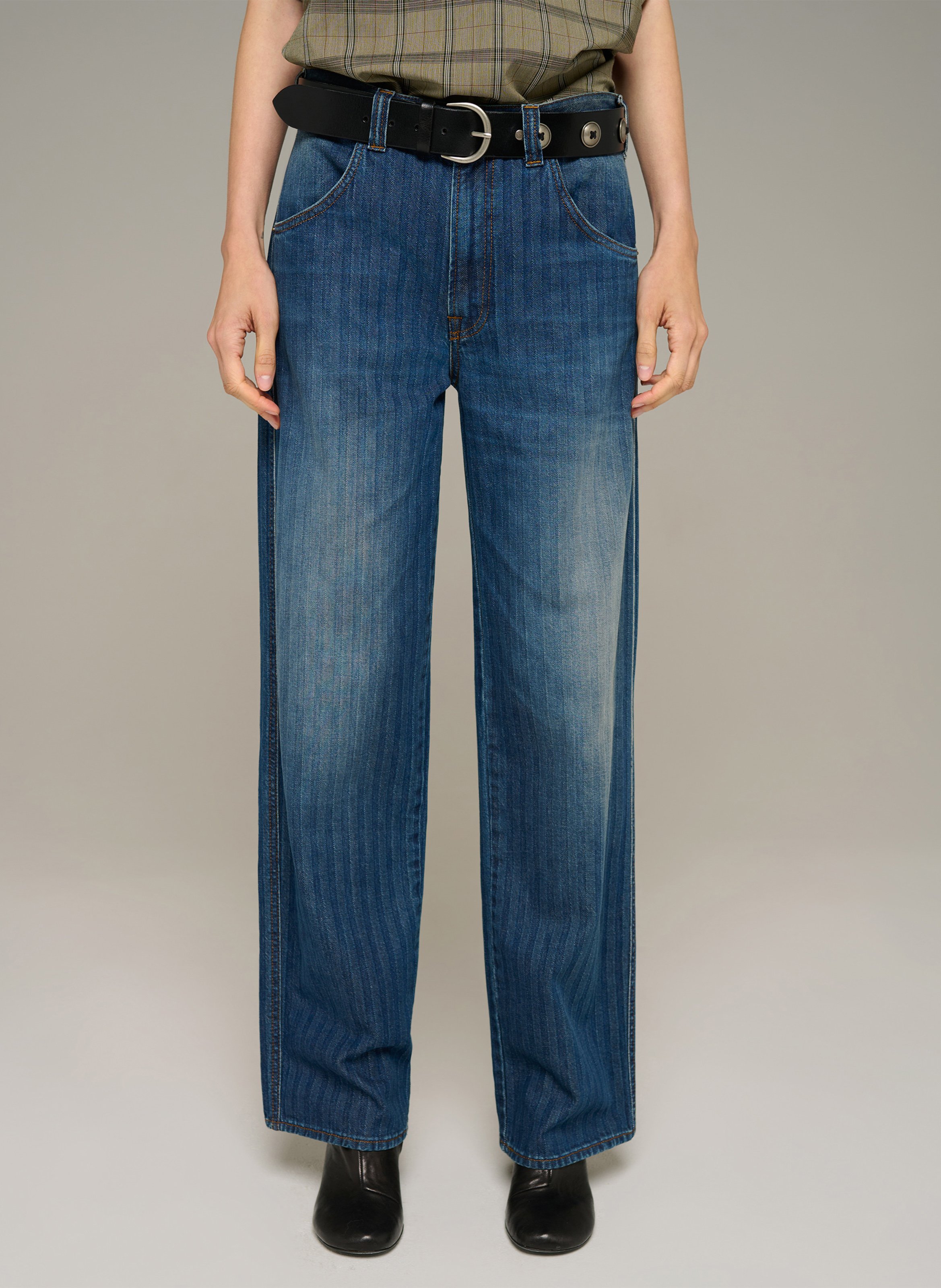 Pantalón recto a rayas de algodón COTELAC Azul