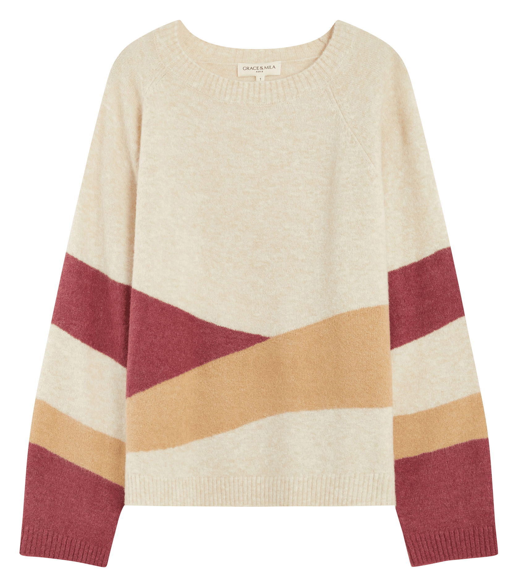 Pull droit col rond en maille jacquard GRACE ET MILA Beige