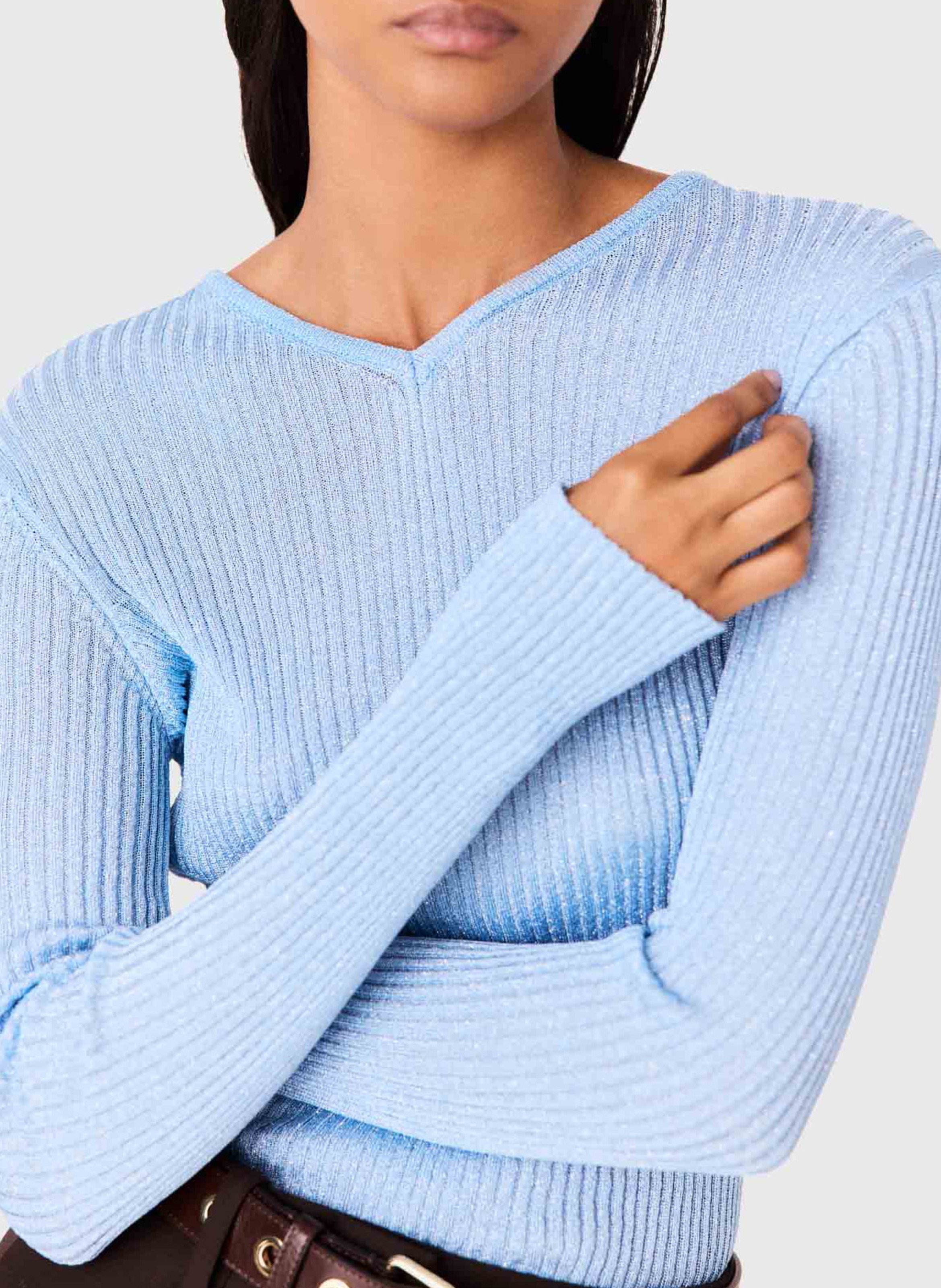 Slim-fit trui met fijn geribbelde breiwerk MAJE Blauw