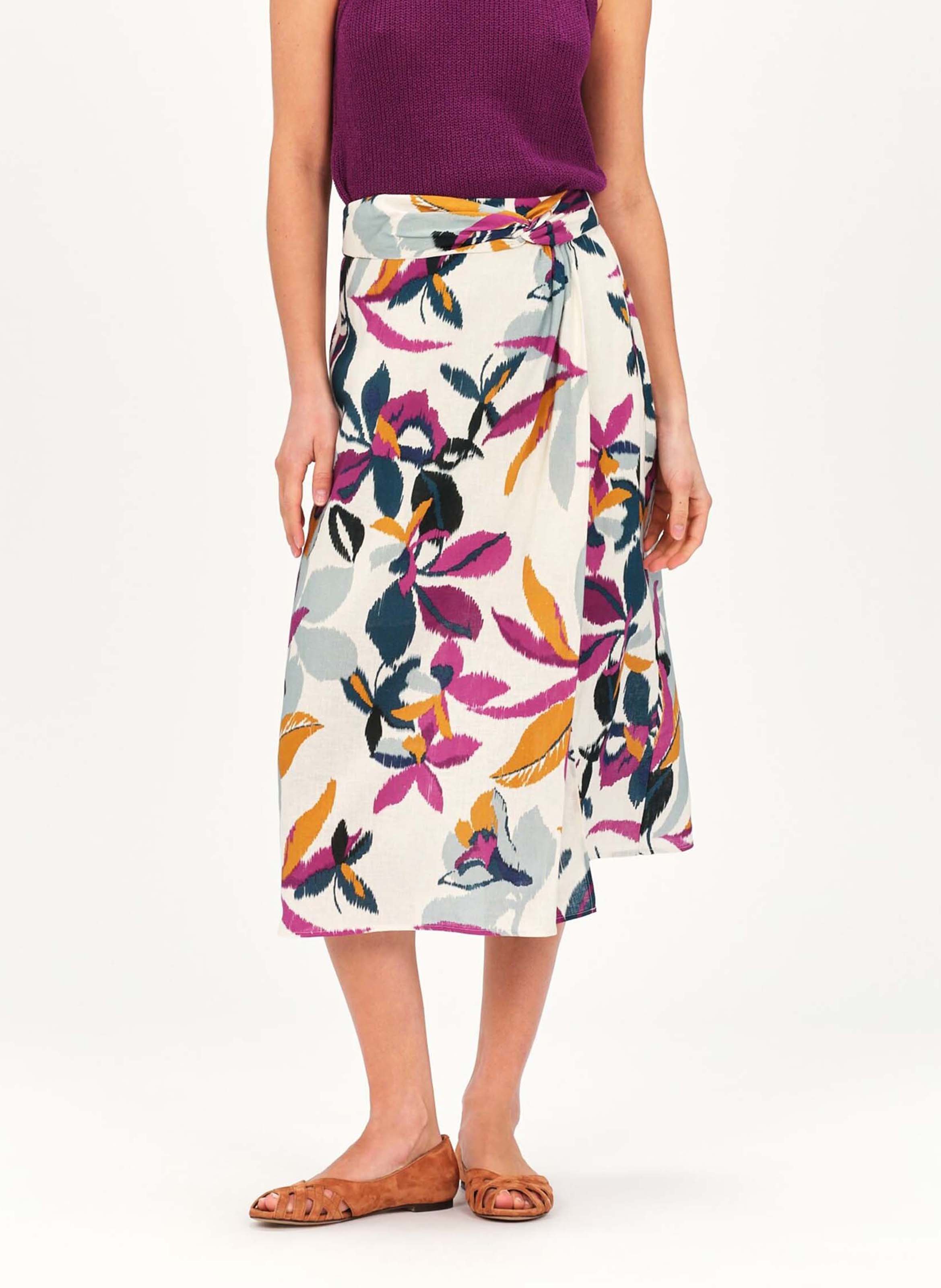 Printed linen-blend midi skirt CAROLL Plums