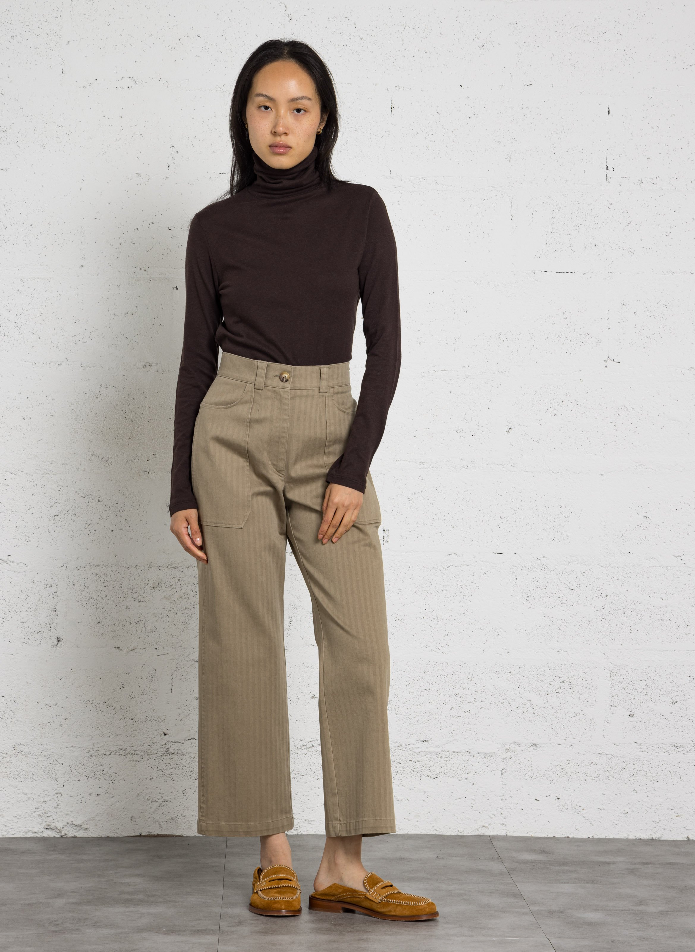 Tee-shirt col roulé en coton et cachemire MAJESTIC FILATURES Marron