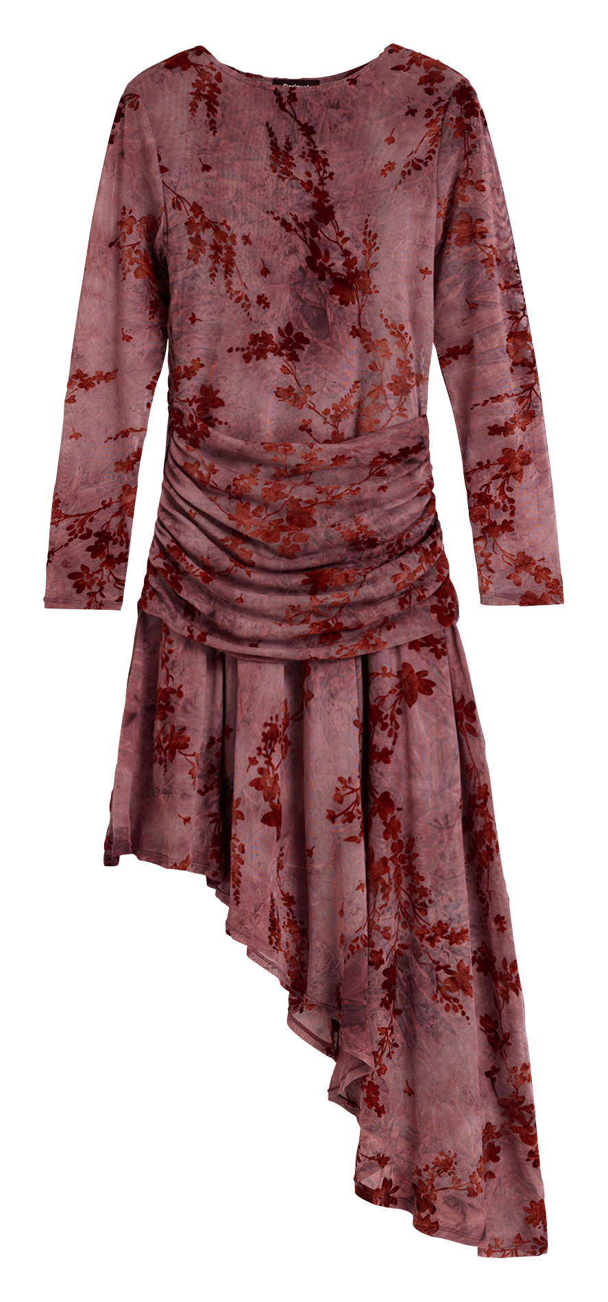 Short asymmetric round-neck dress DESIGUAL Red