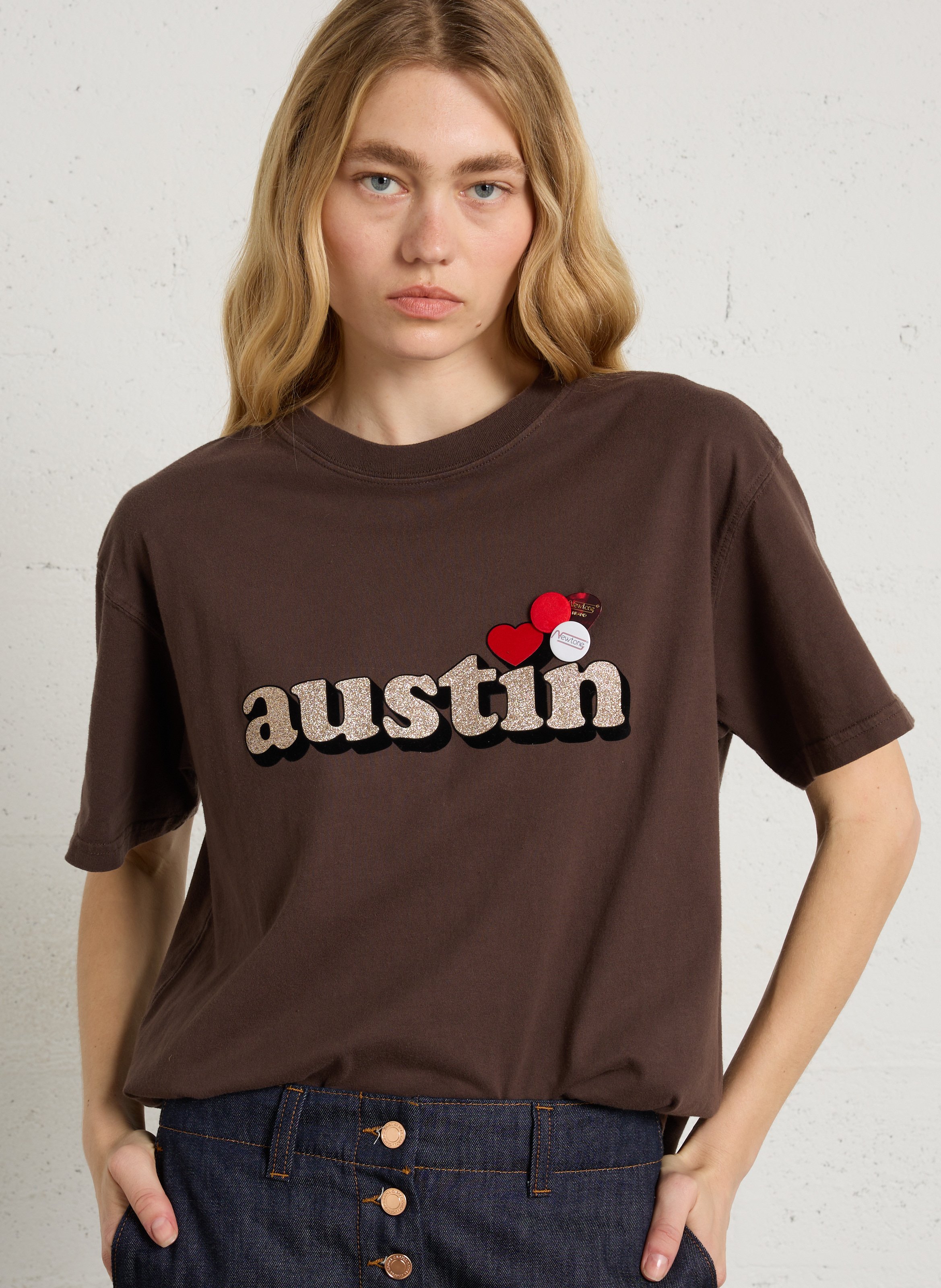 Tee-shirt droit col rond en coton NEWTONE Marron