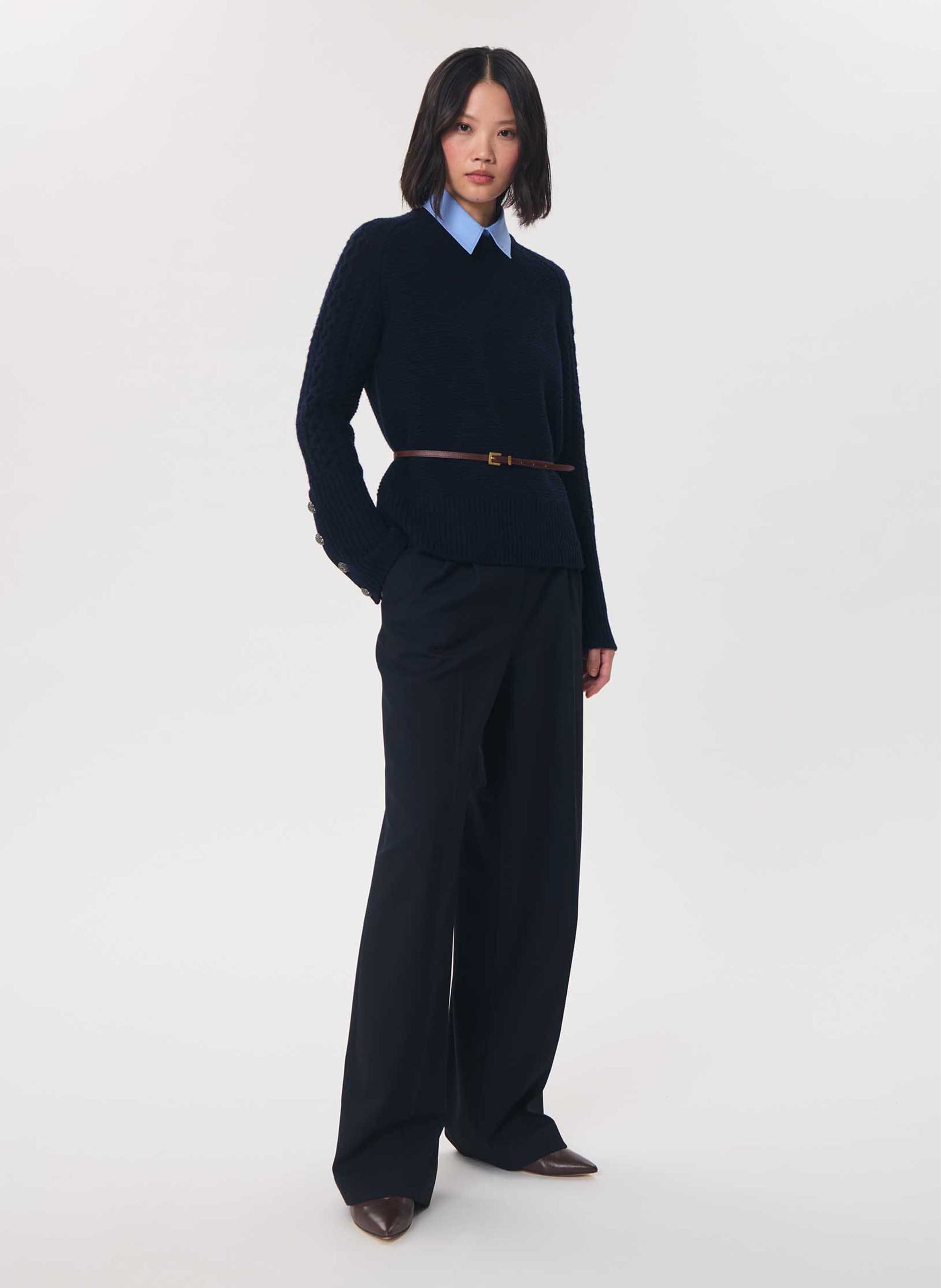 Straight round-neck wool jumper TARA JARMON Blue