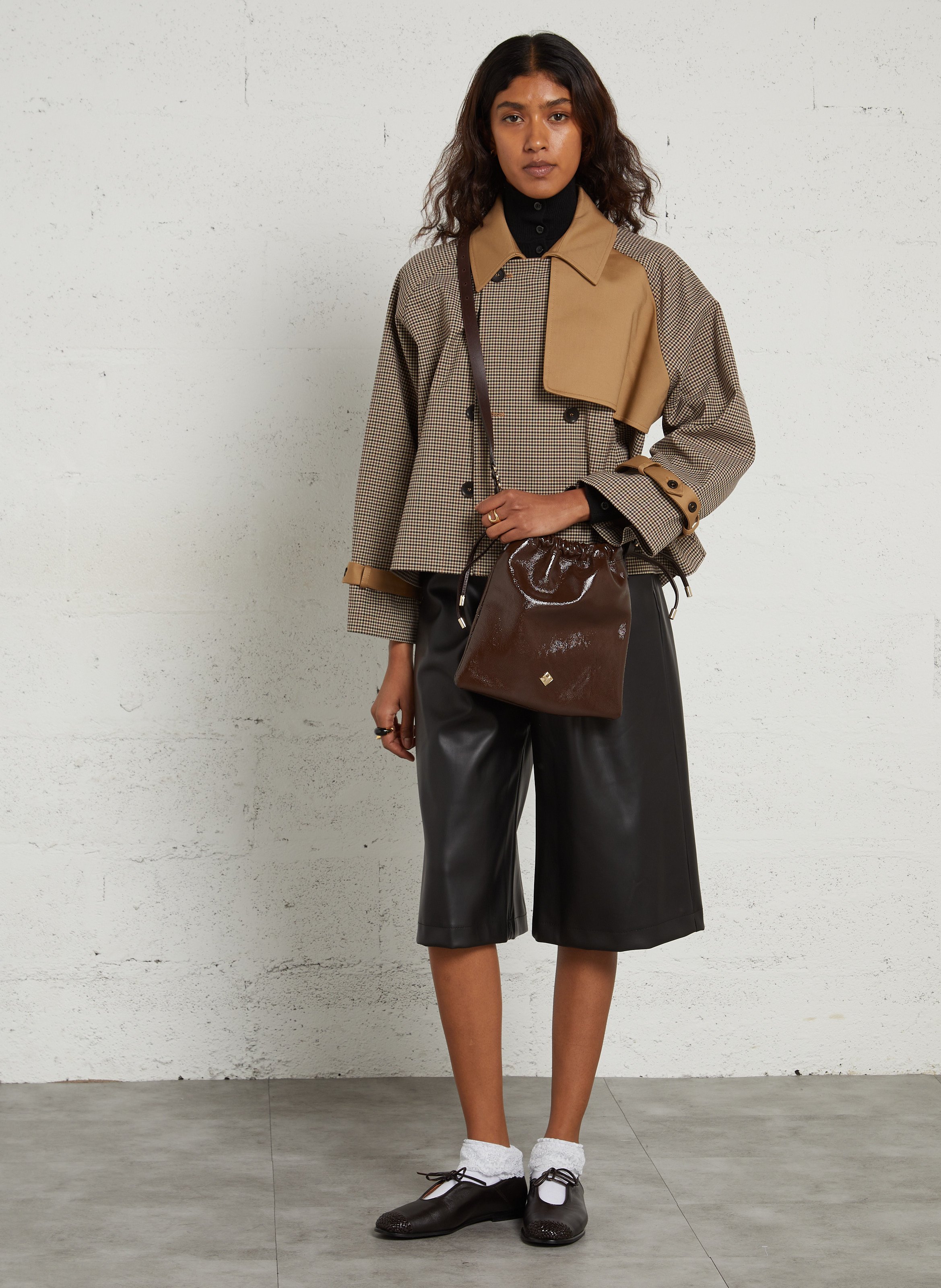 Kurzer karierte Trenchcoat IMPERIAL Beige