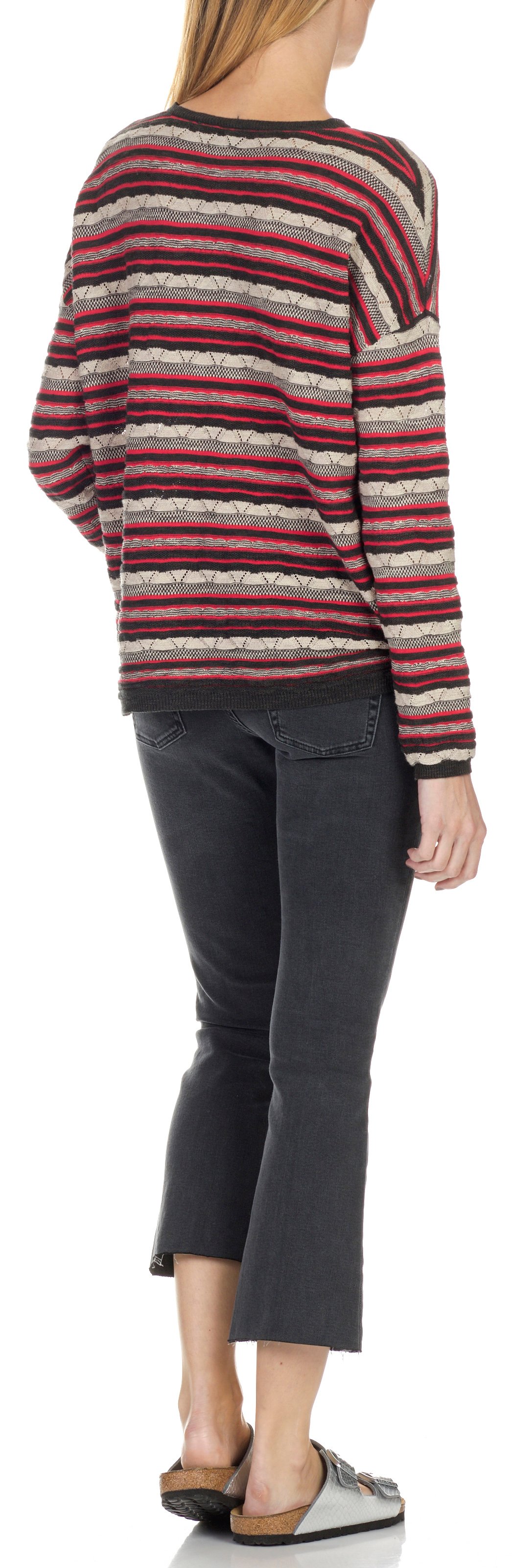 Qero striped cotton and linen round-neck sweater SWILDENS Black