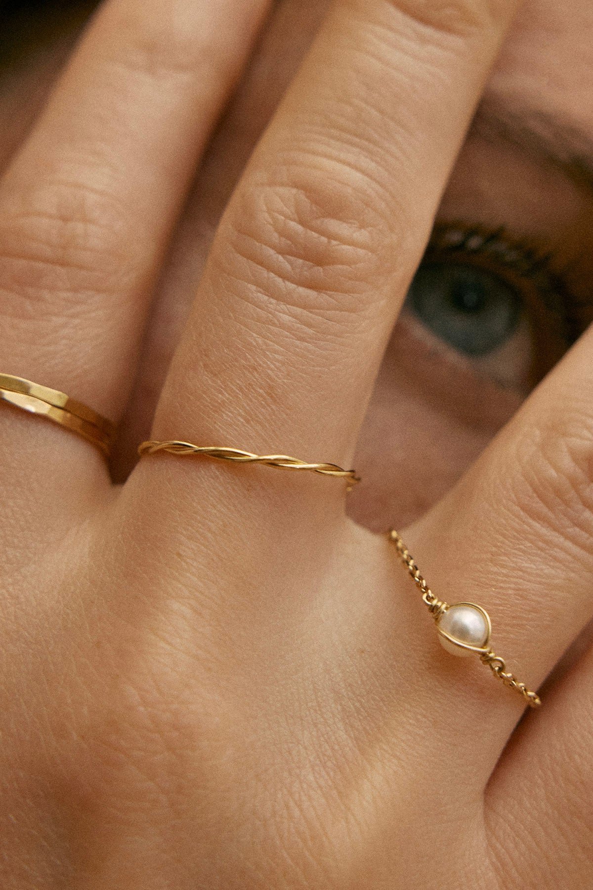 Bague chaînette perle or 750‰ YAY White