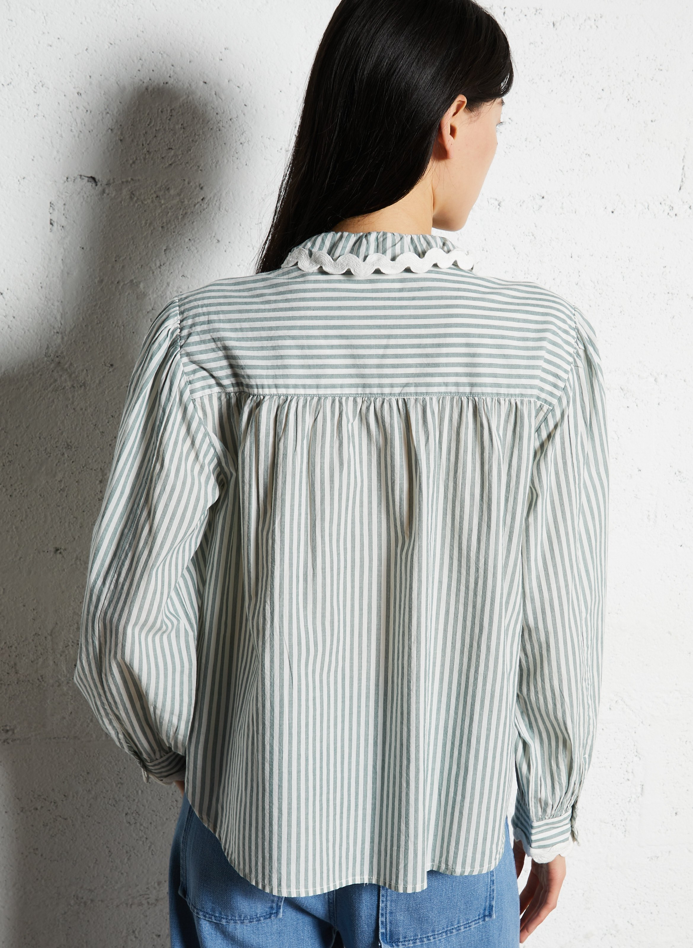 Striped shirt with Victorian collar LOUISE MISHA Green