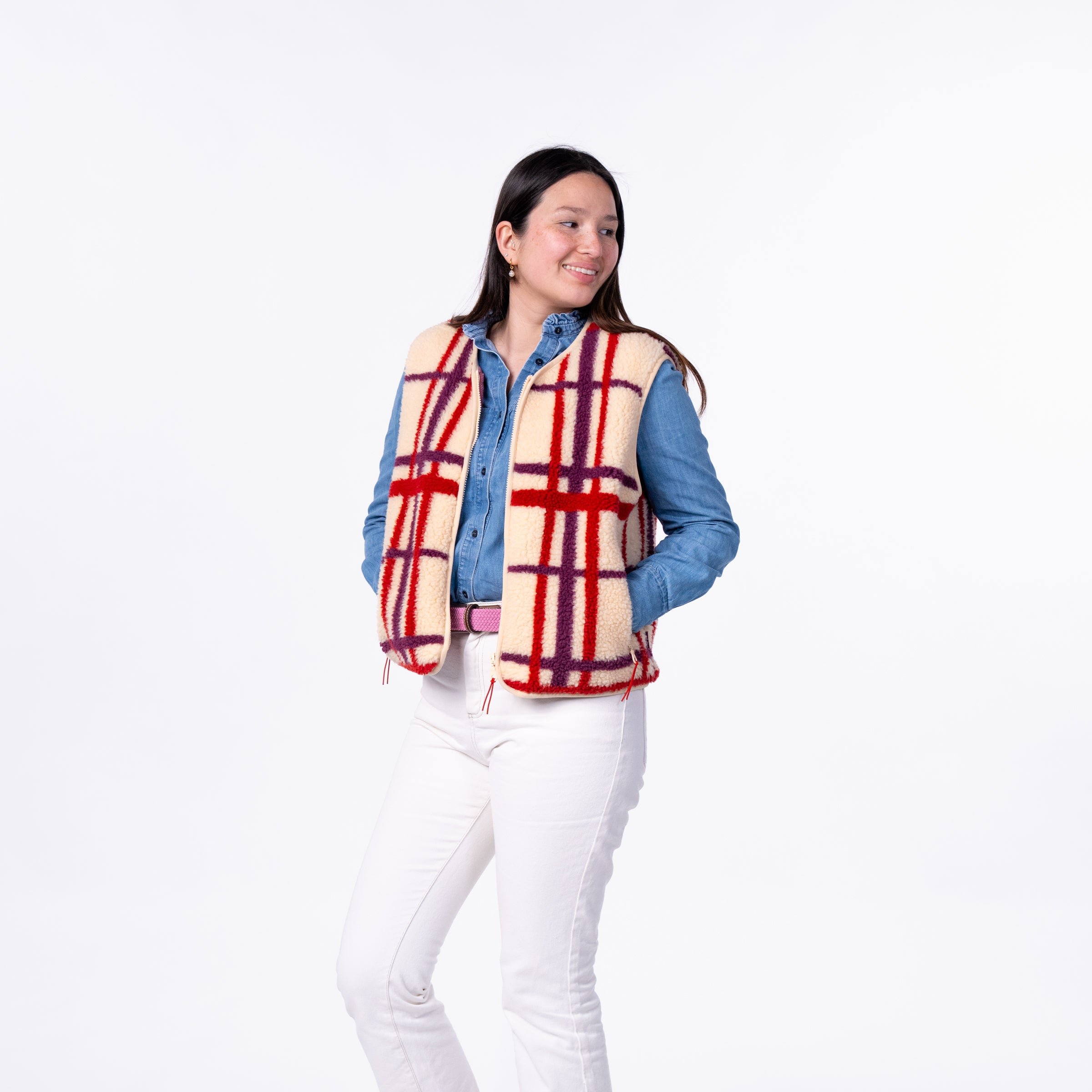 Sleeveless Sherpa Zip-Up Vest BILLYBELT Beige