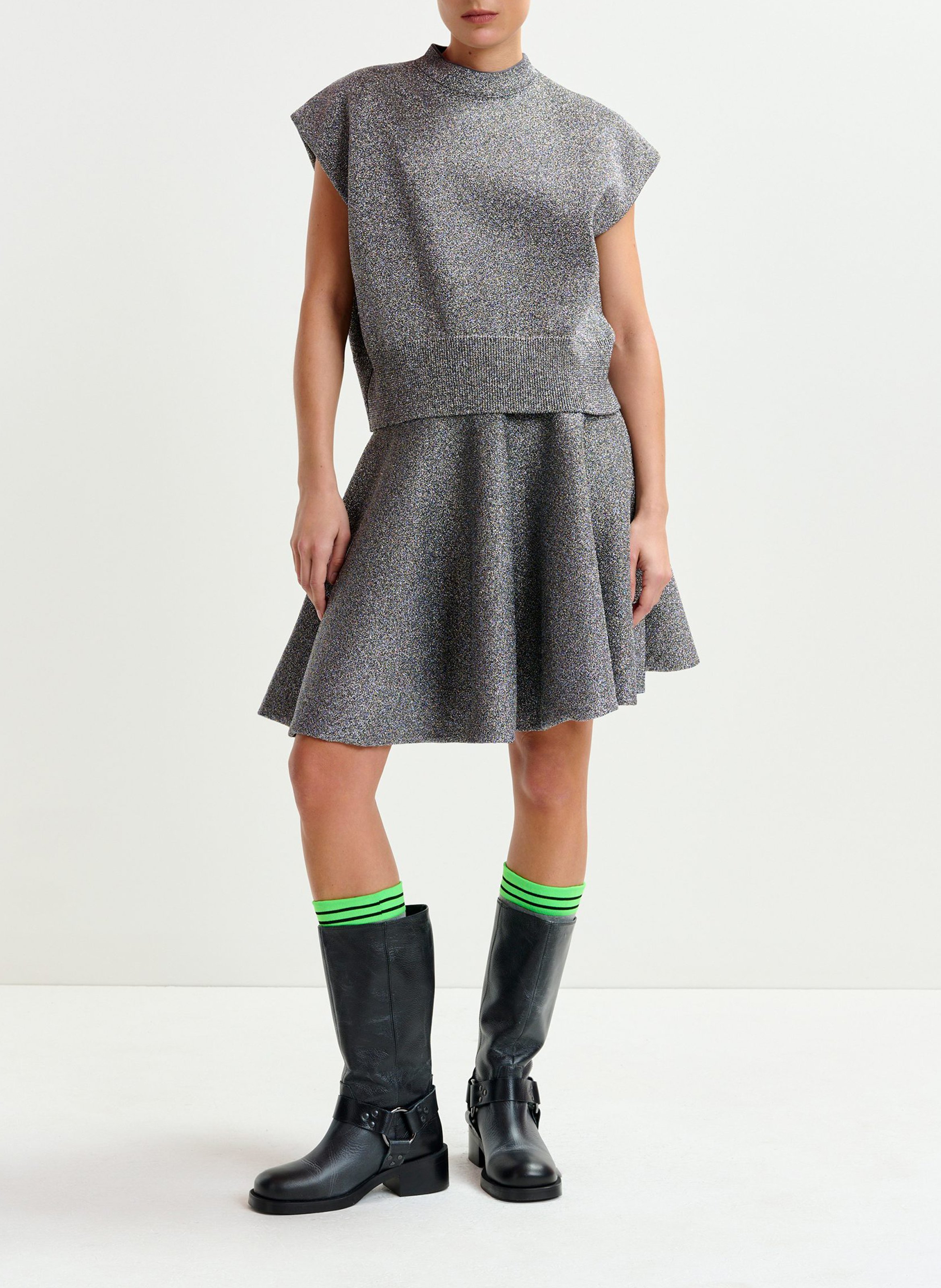 Jupe courte évasée métallique ESSENTIEL ANTWERP Argent