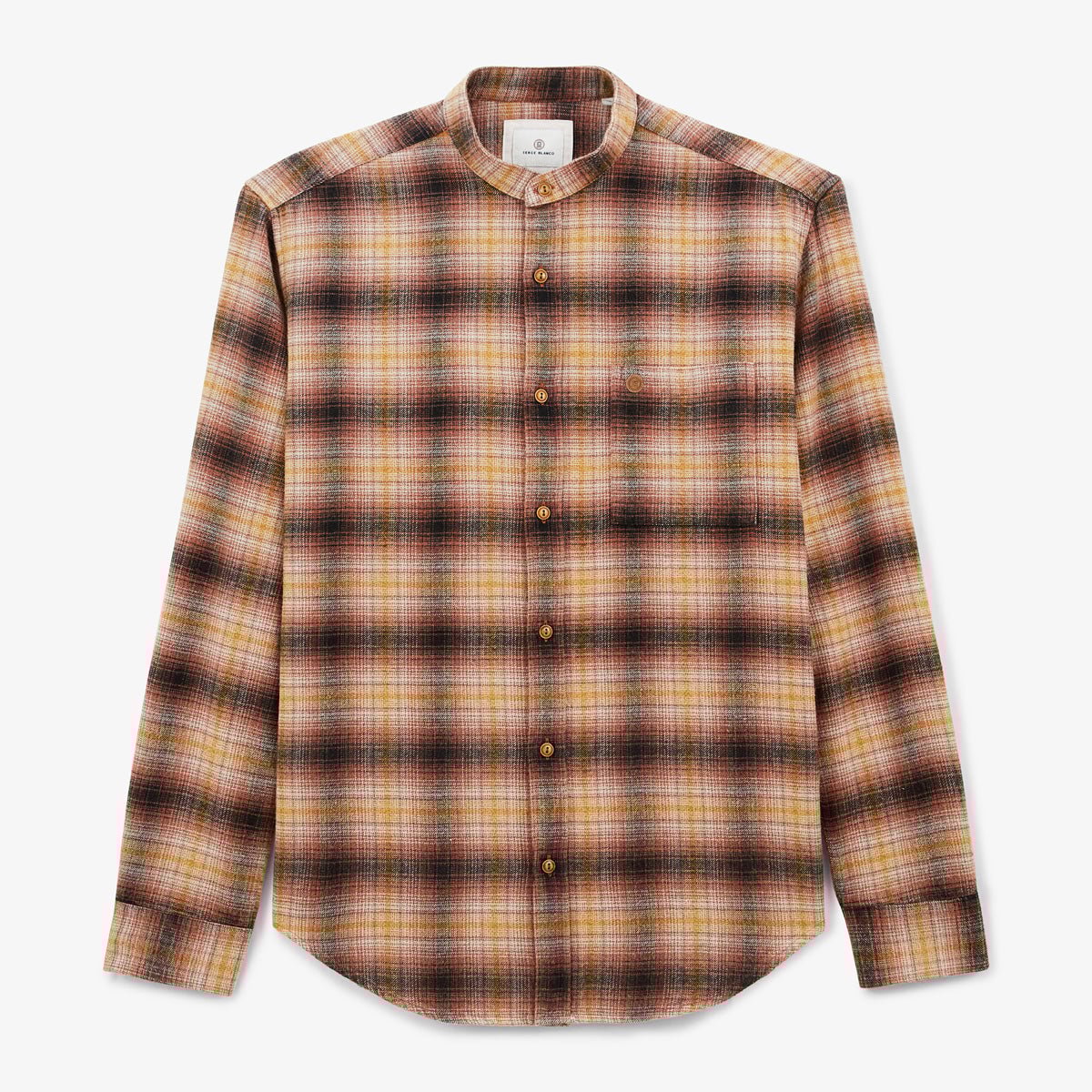 Long-sleeved Mao collar checked shirt SERGE BLANCO Orange