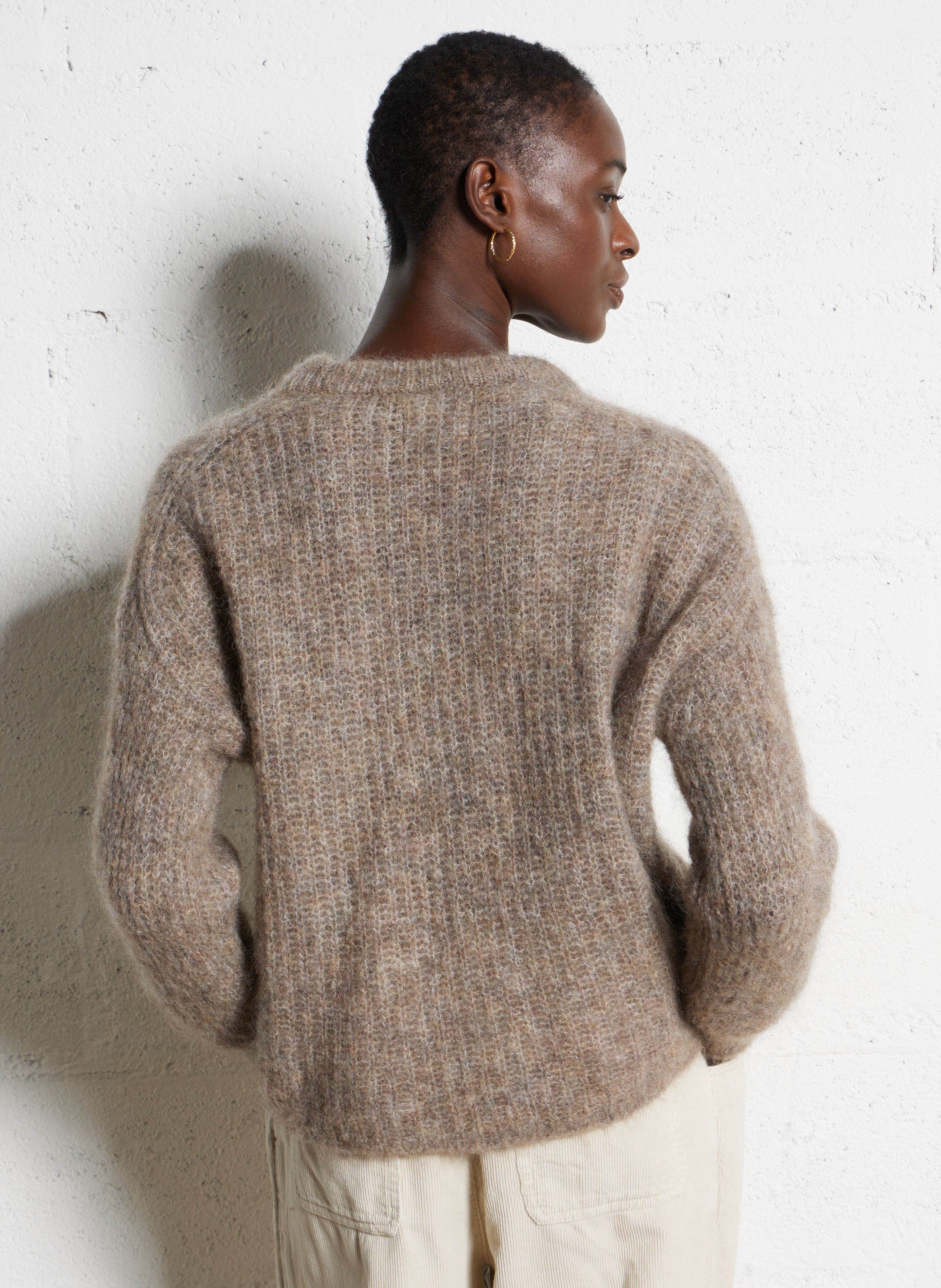 Round neck solid color wool blend sweater DES PETITS HAUTS Beige