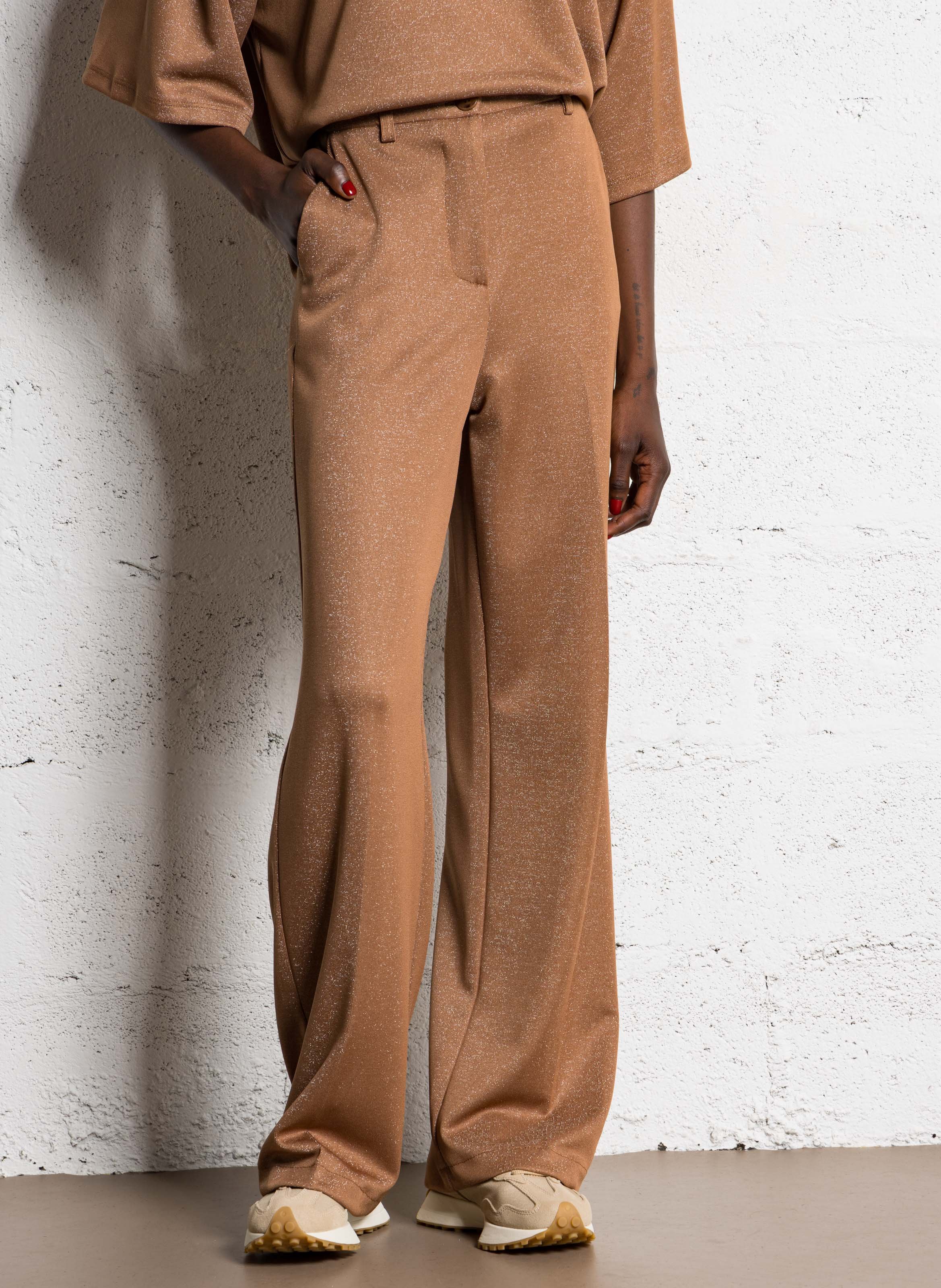 Pantalon droit métallisé IMPERIAL Marron