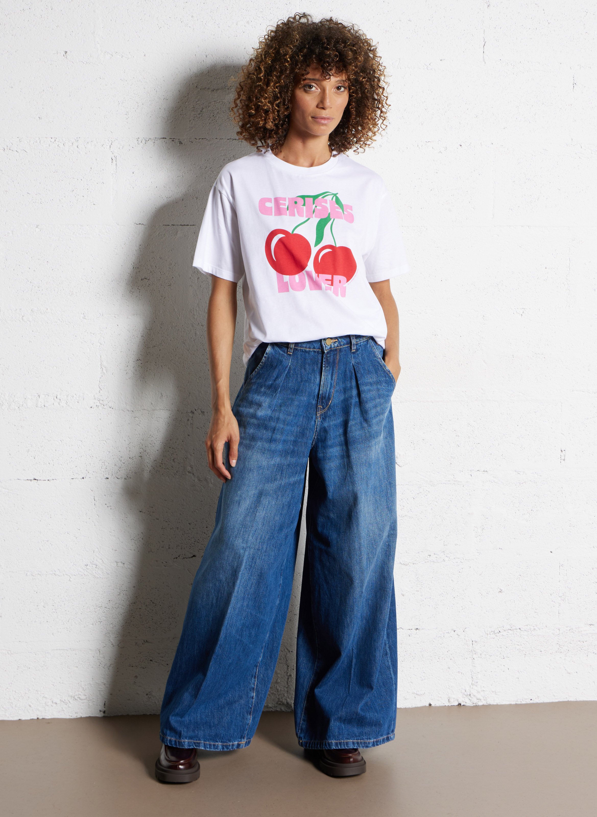 Jean large en coton LE TEMPS DES CERISES Bleu