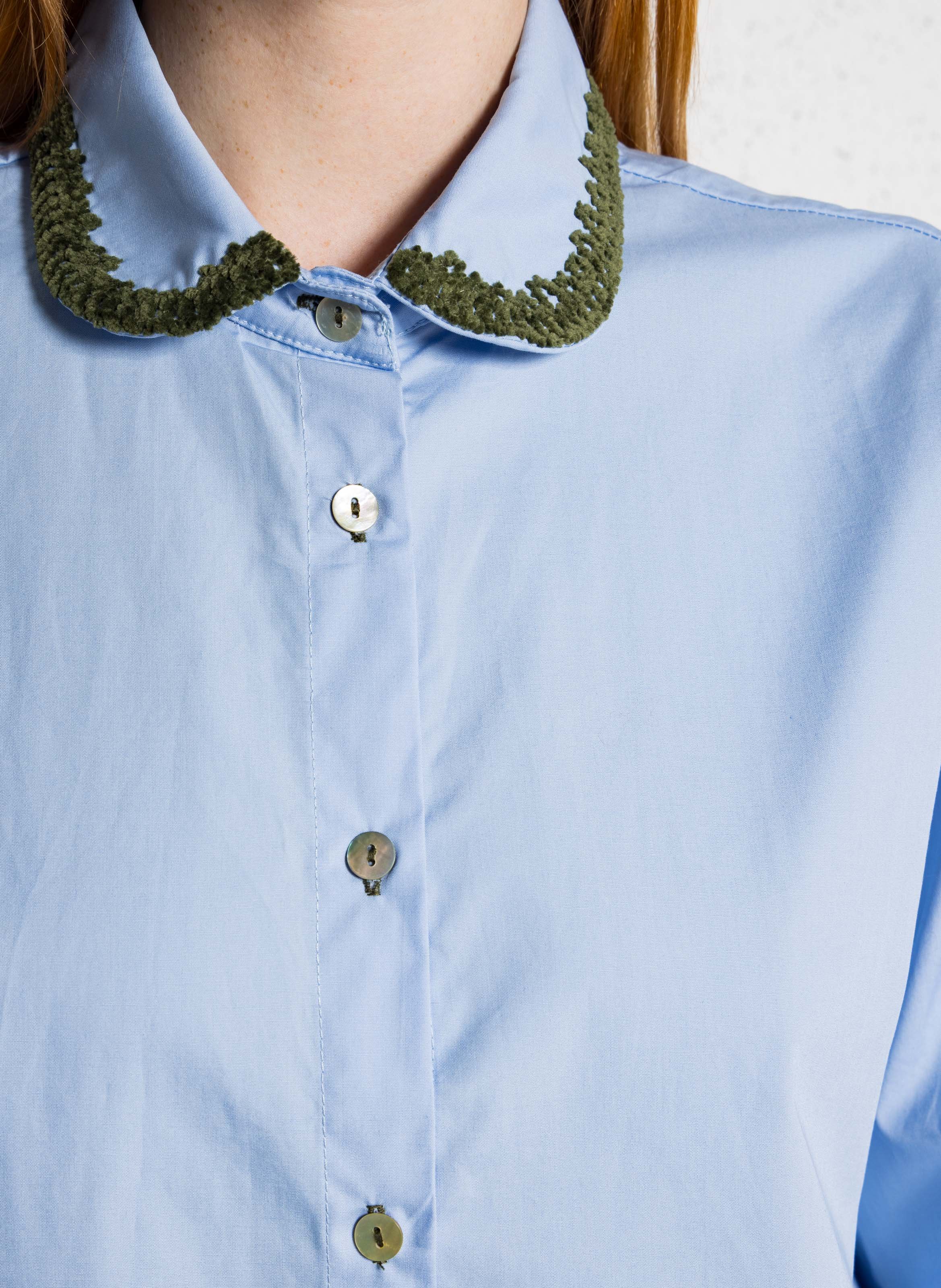 Chemise col claudine en coton DR BLOOM Bleu