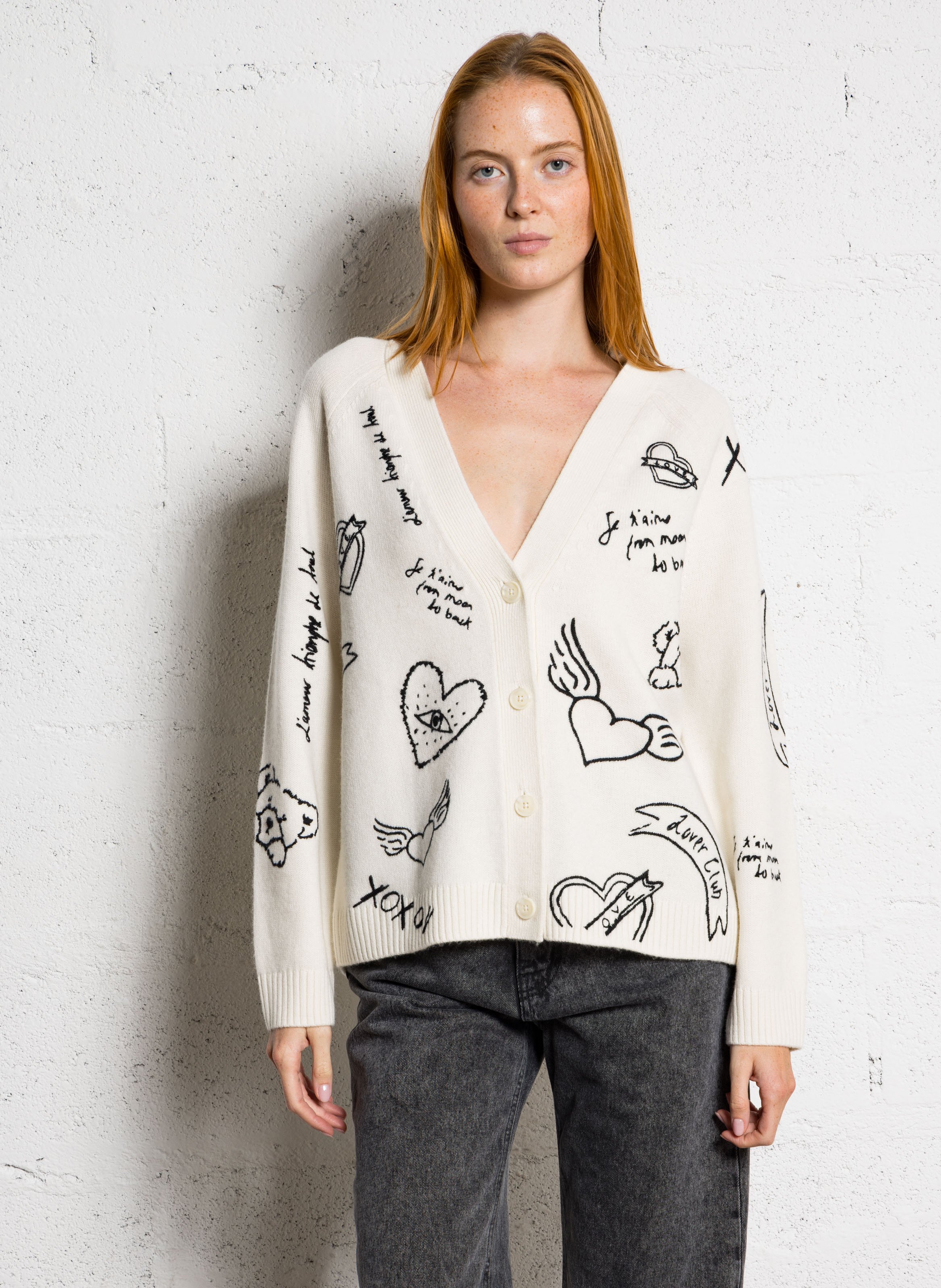 Strickjacke aus Wolle mit V-Ausschnitt BERENICE Beige