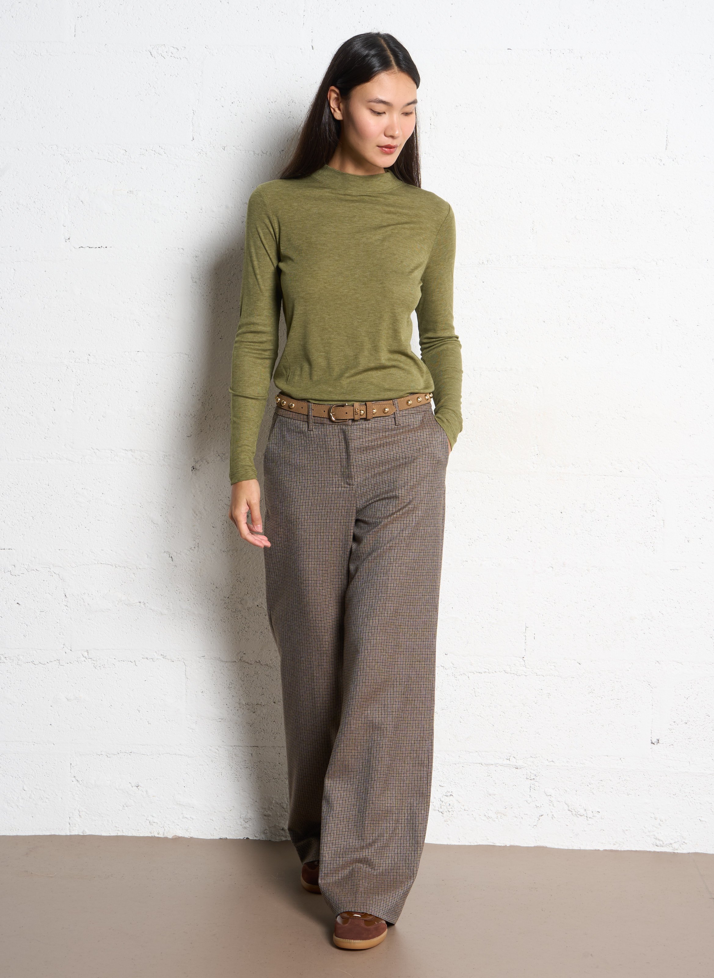 Flowy long-sleeve high-neck t-shirt MAISON 123 Green