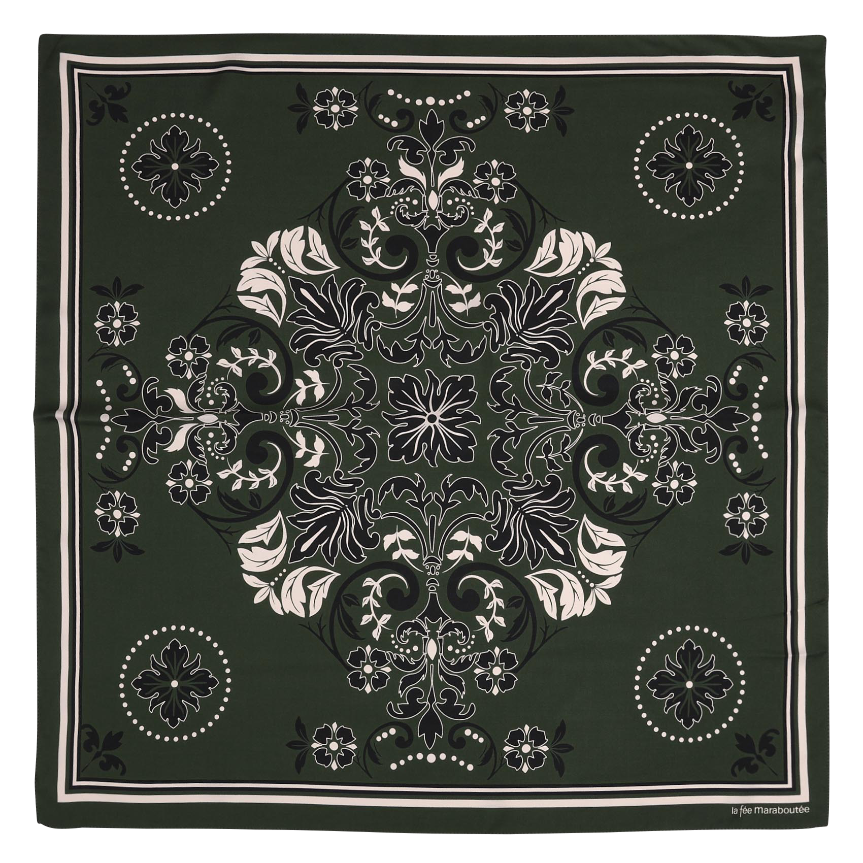 Vierkante zijden sjaal met patroon LA FEE MARABOUTEE Groen