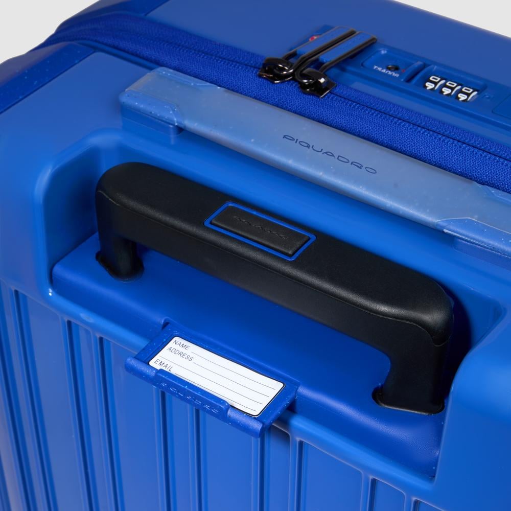 Cabin trolley suitcase with 4 wheels, TSA lock, and USB and USB type-C ports PIQUADRO Blue