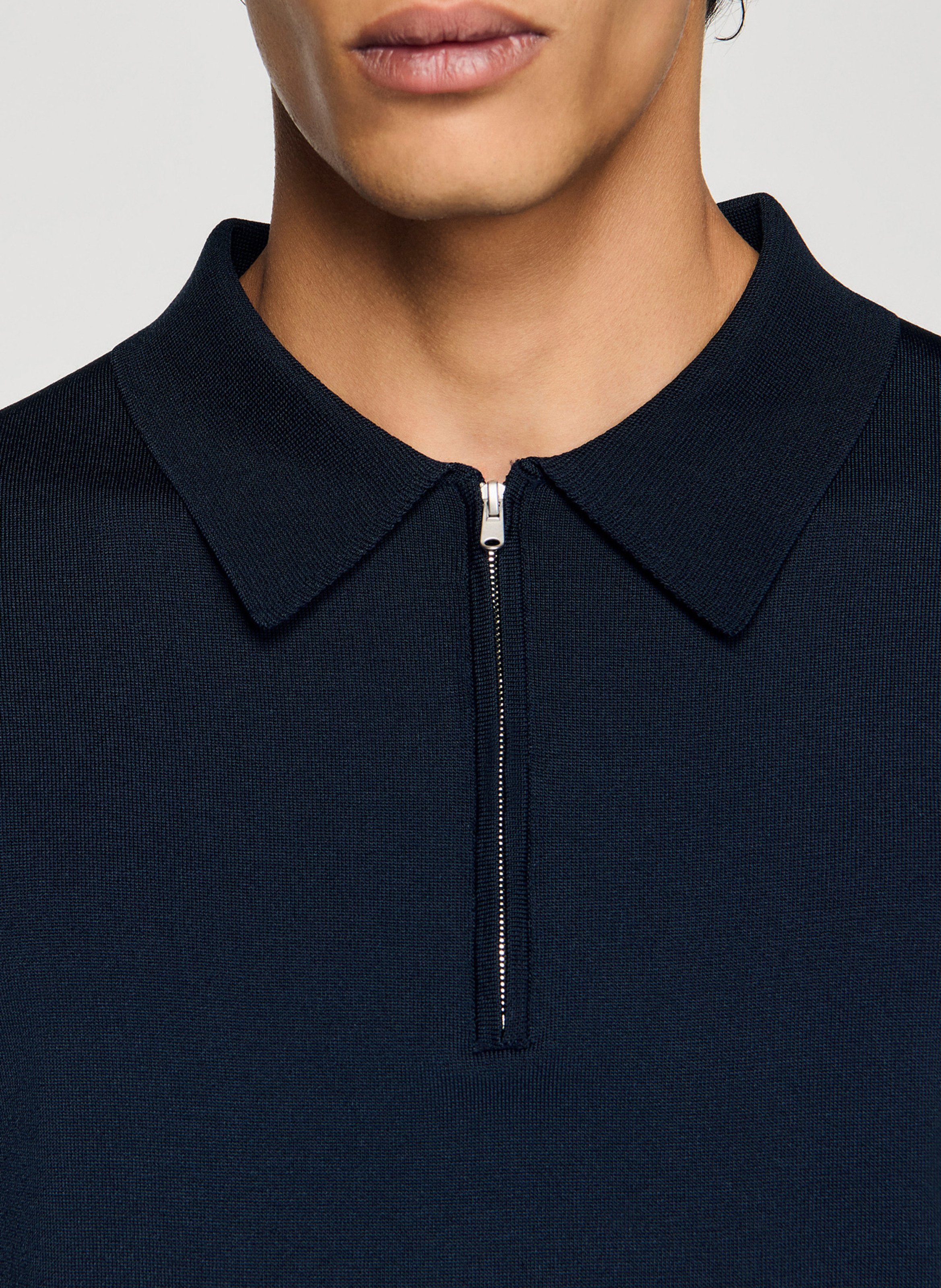 Short-sleeved T-shirt with zip-up polo collar SANDRO Blue