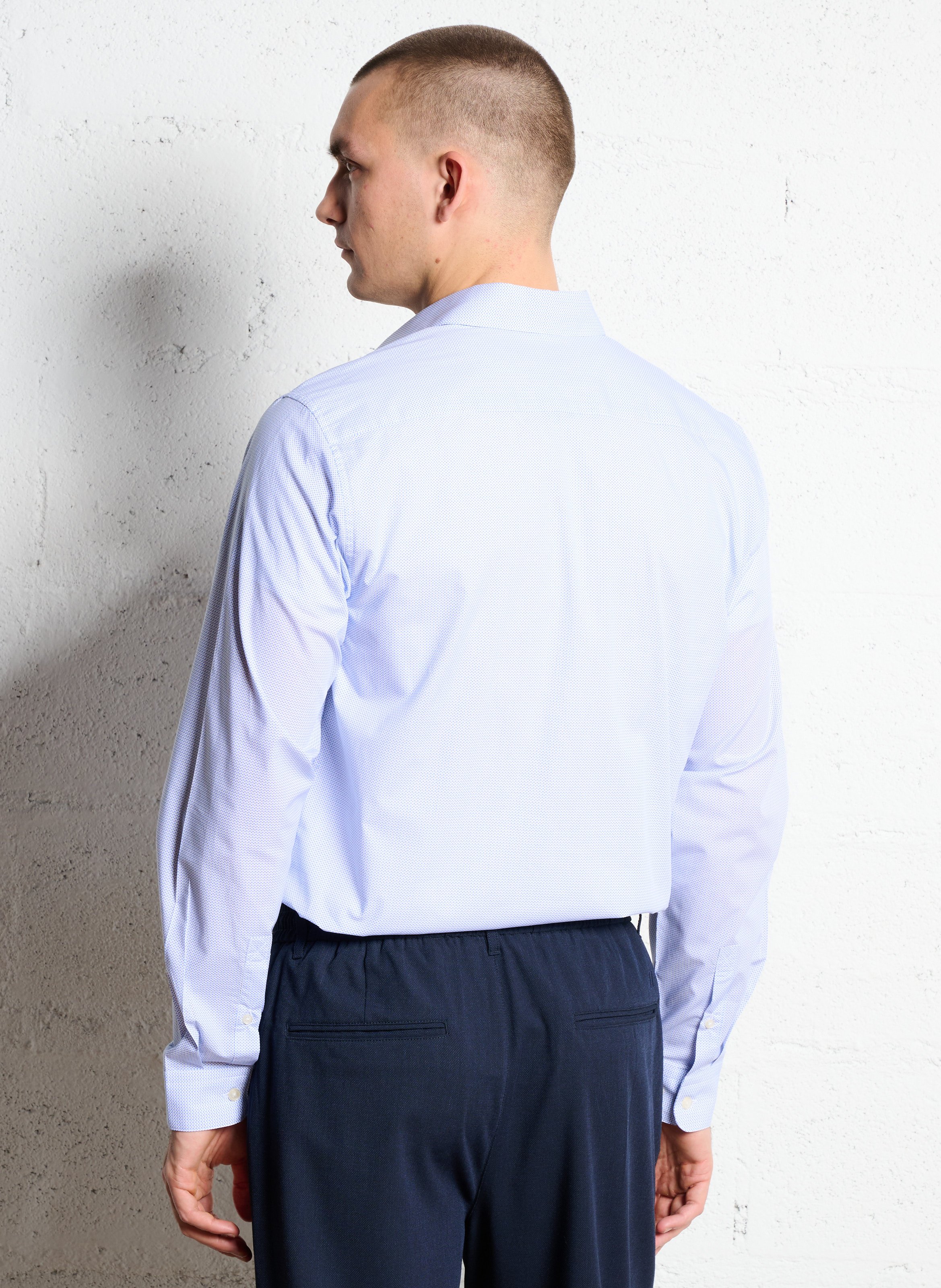 Chemise slim-fit col classique imprimée en coton AU PRINTEMPS PARIS Bleu