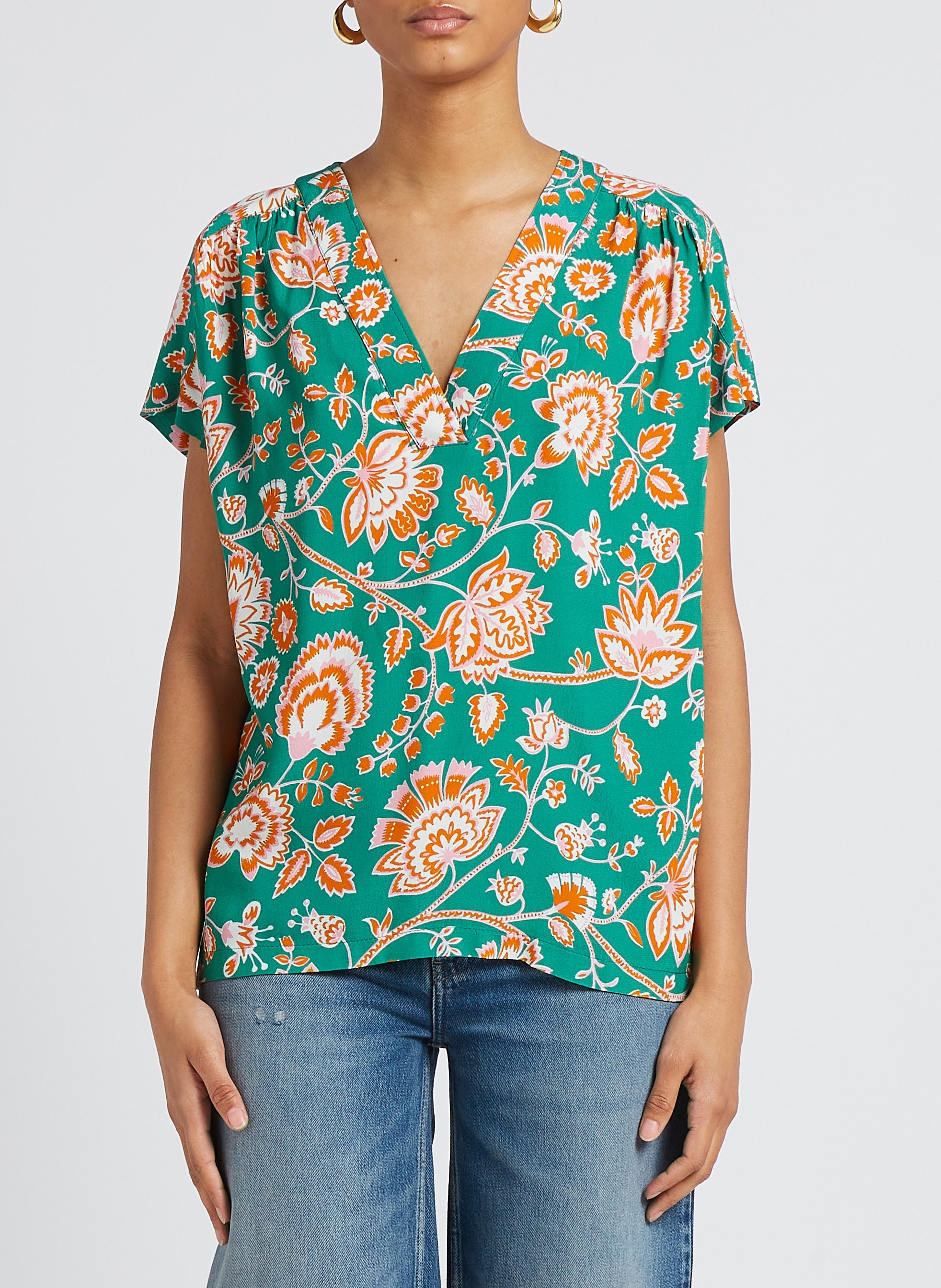 Geblümtes Top mit V-Ausschnitt LA PETITE FRANCAISE Grun