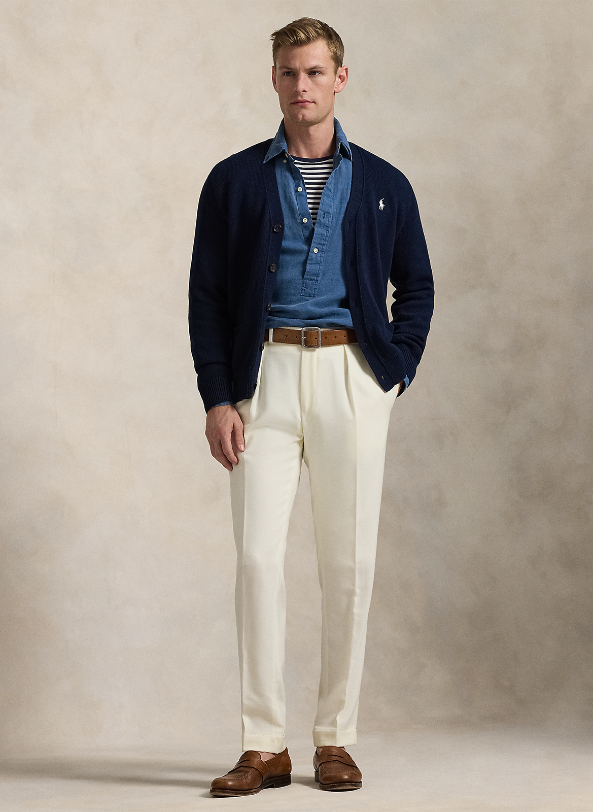 Gerader V-Ausschnitt-Cardigan aus Baumwolle POLO RALPH LAUREN Blau